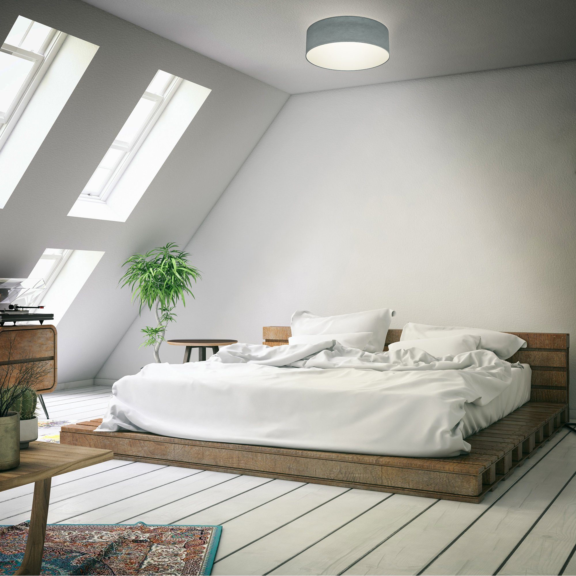 B.K.Licht Led-plafondlamp Plafondlamp, textielschaal, grijs, E27, slaapkamer, woonkamer