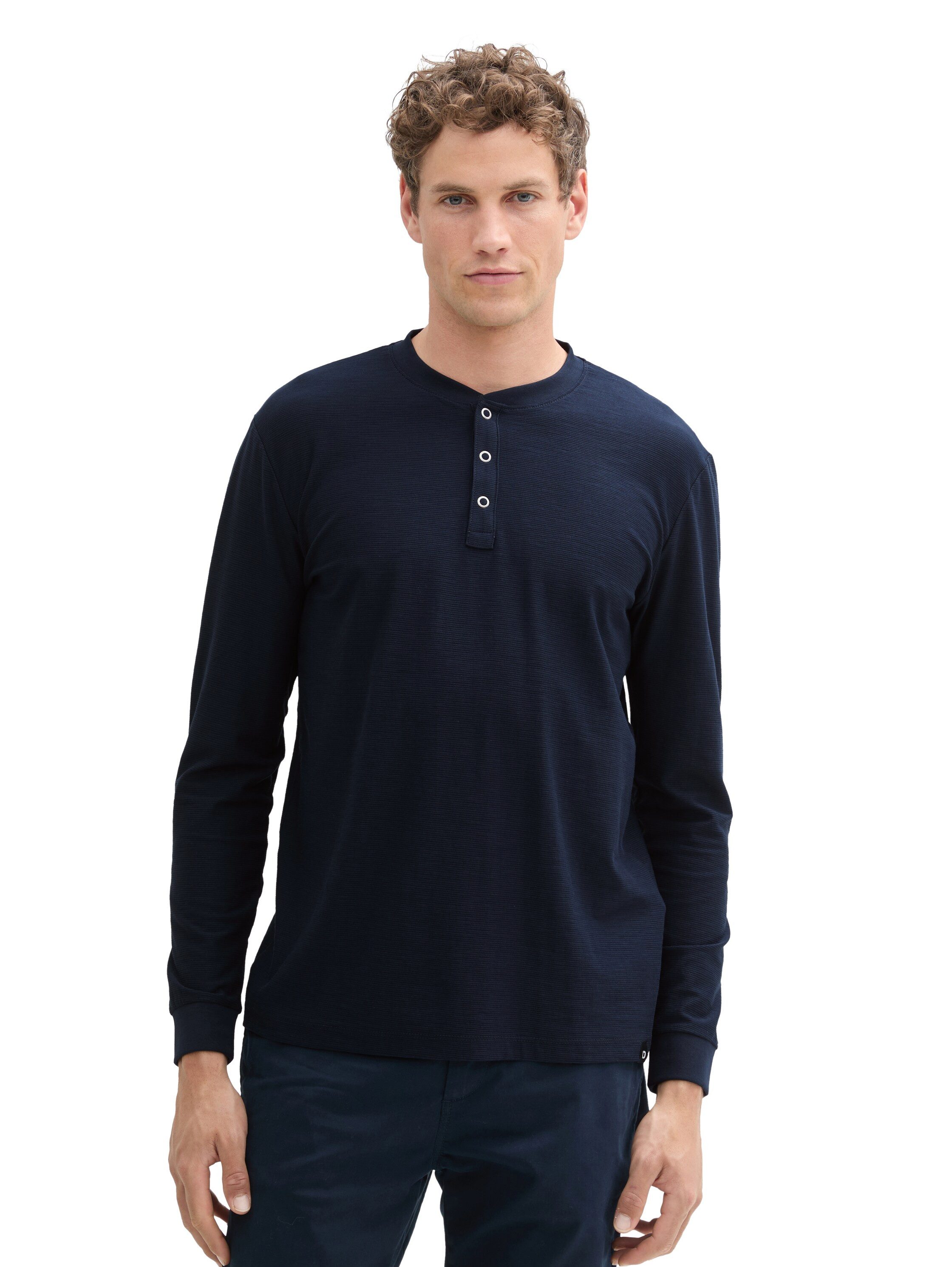 Tom Tailor Denim Henleyshirt met structuur heren knoopsluiting maat S blauw