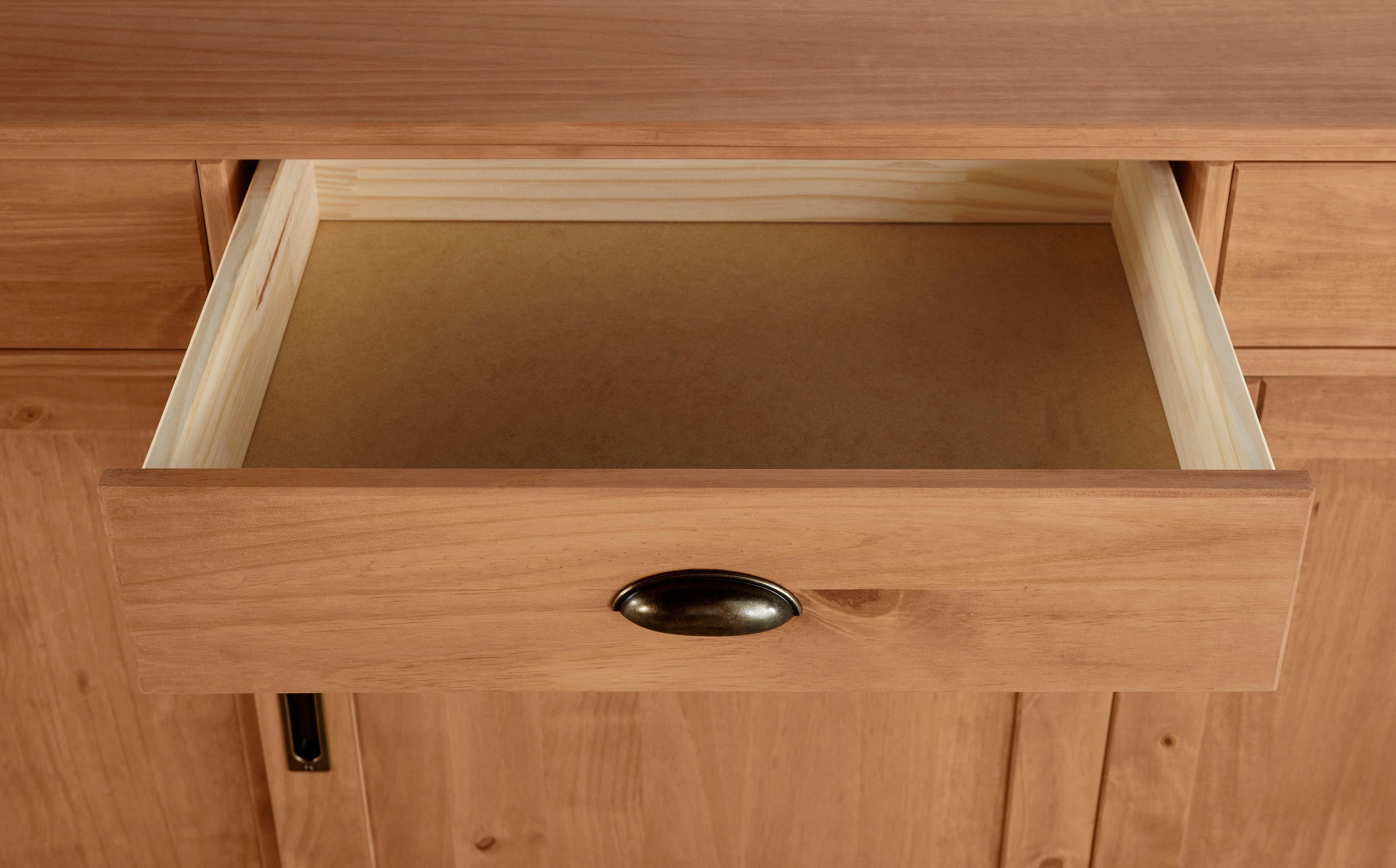 Home affaire Dressoir Schröder Commode, 3 schuifdeuren, 3 lades, van massief dennenhout