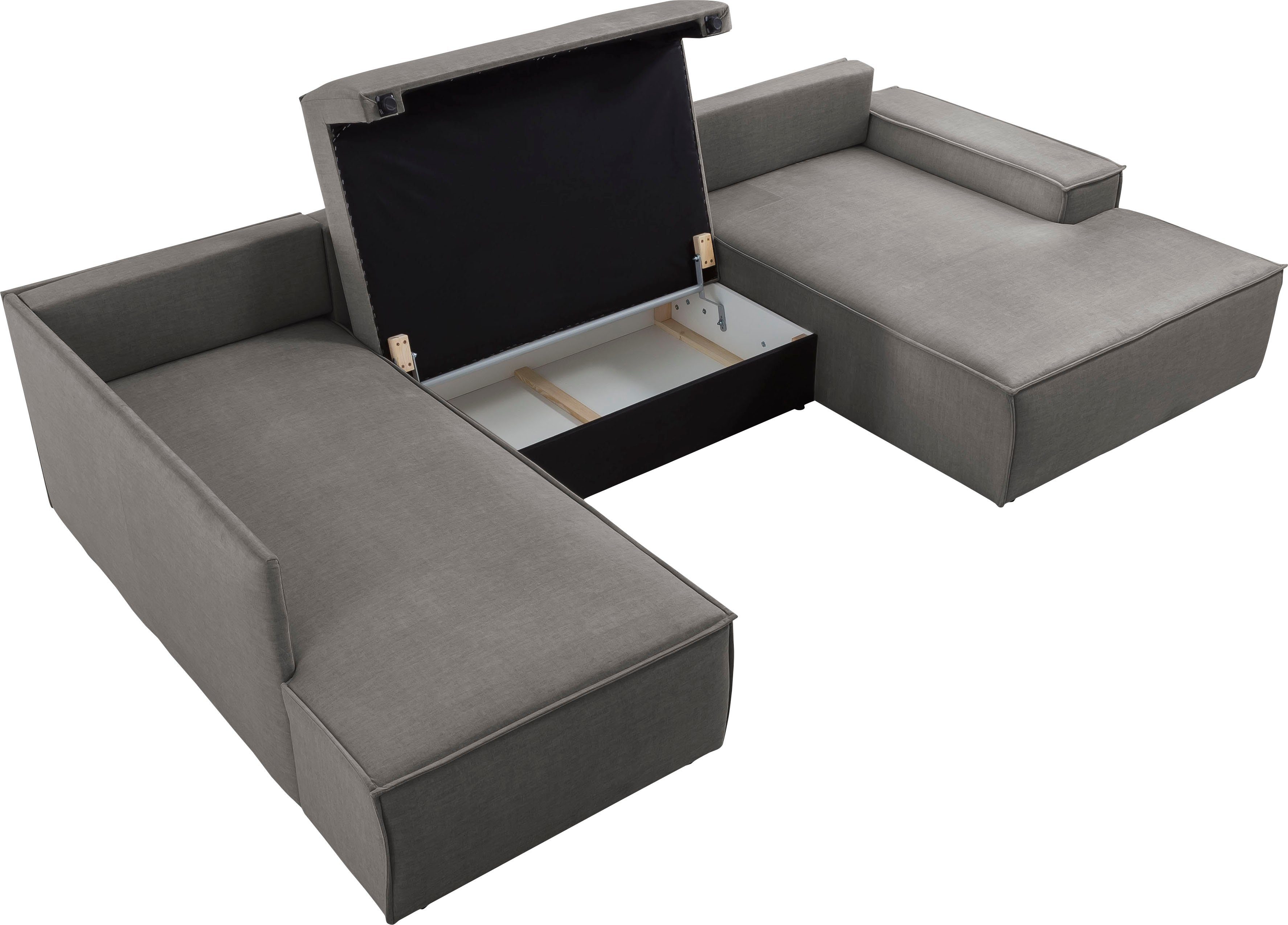 Home affaire Zithoek SHERWOOD 329 cm, U-vorm, slaapbank, Slaapfunctie met bedkist (194x139 cm), cord, vintage, fluweel