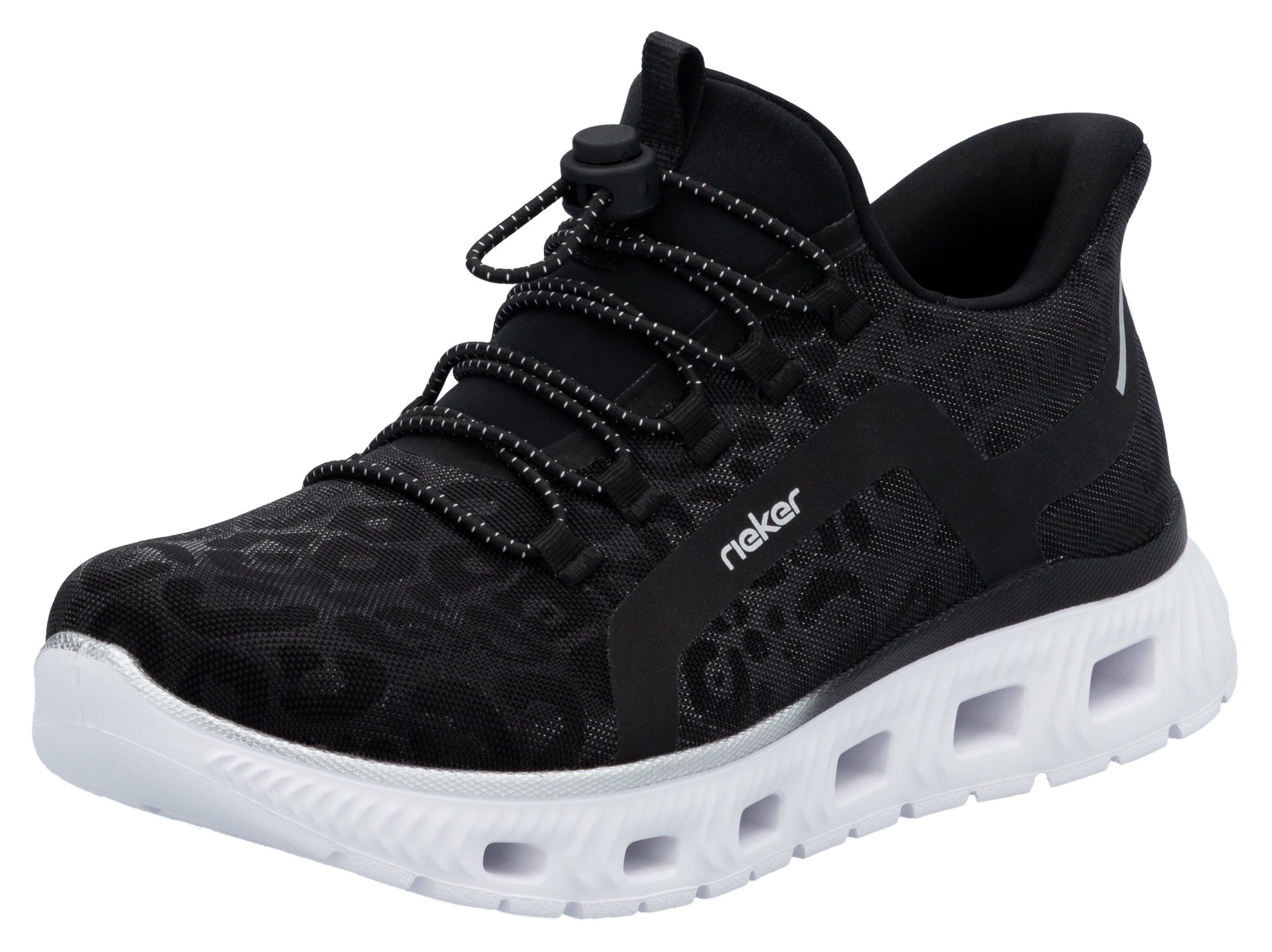 OTTO RIEKER Sport Slip-on sneakers , vrijetijdssneaker, instapschoen in leeuw-look, met memosoft binnenzool dames lage sneakers maat 39 zwart