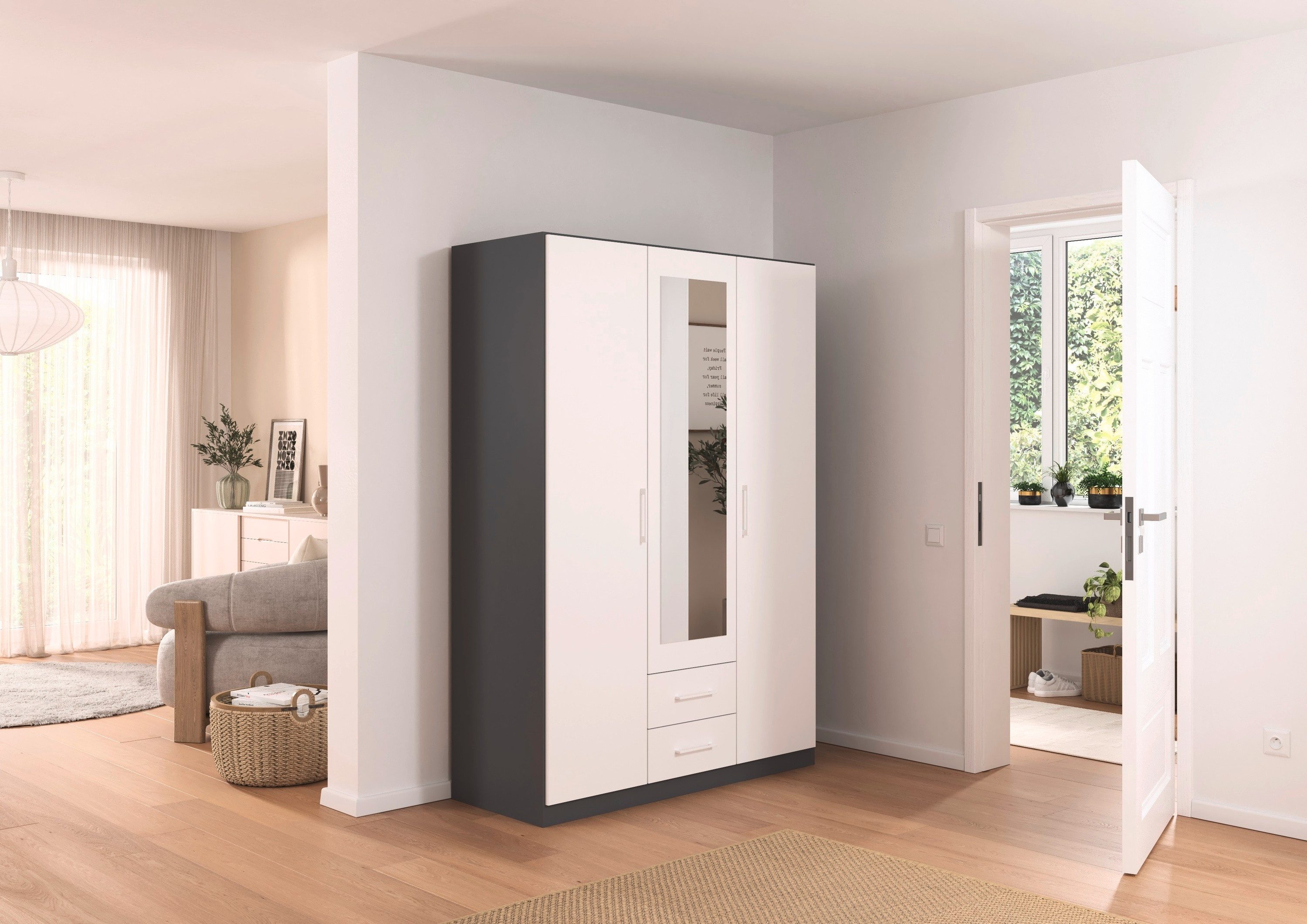 rauch Draaideurkast Kledingkast garderobe KREFELD optioneel met spiegel met 3 greepvarianten, incl. praktische lades made in germany