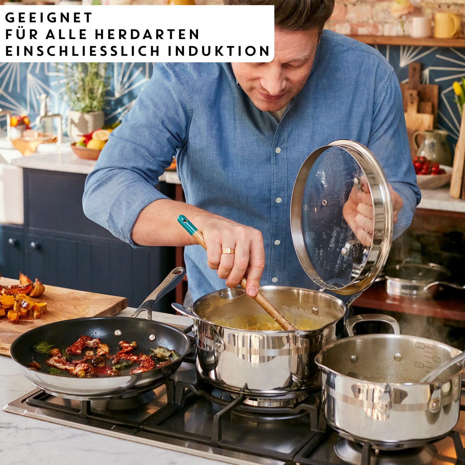Tefal Pannenset Jamie Oliver Cook Smart voor alle kookplaten, inductie, thermo-signaal (set, 3-delig)