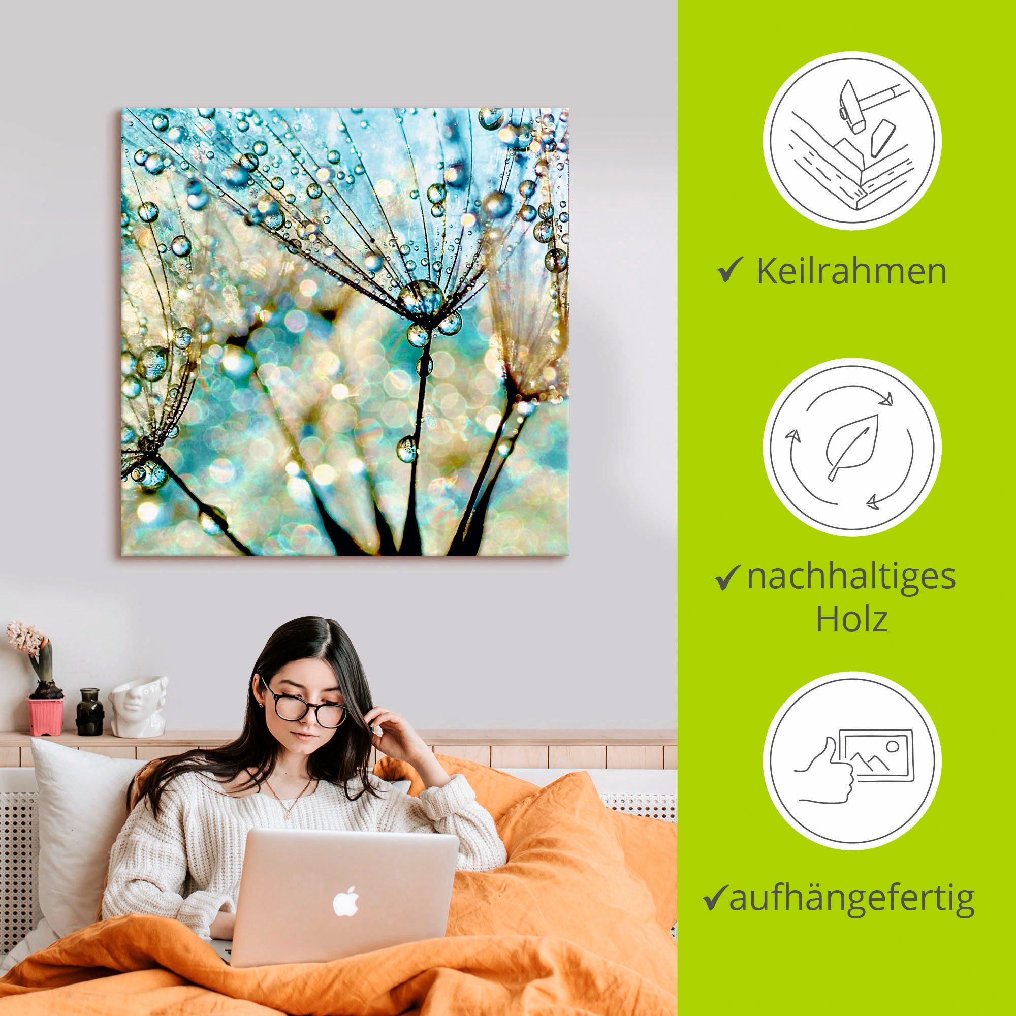 Artland Artprint Pluizenbol blauwe diamanten als artprint van aluminium, artprint voor buiten, artprint op linnen, poster, muursticker