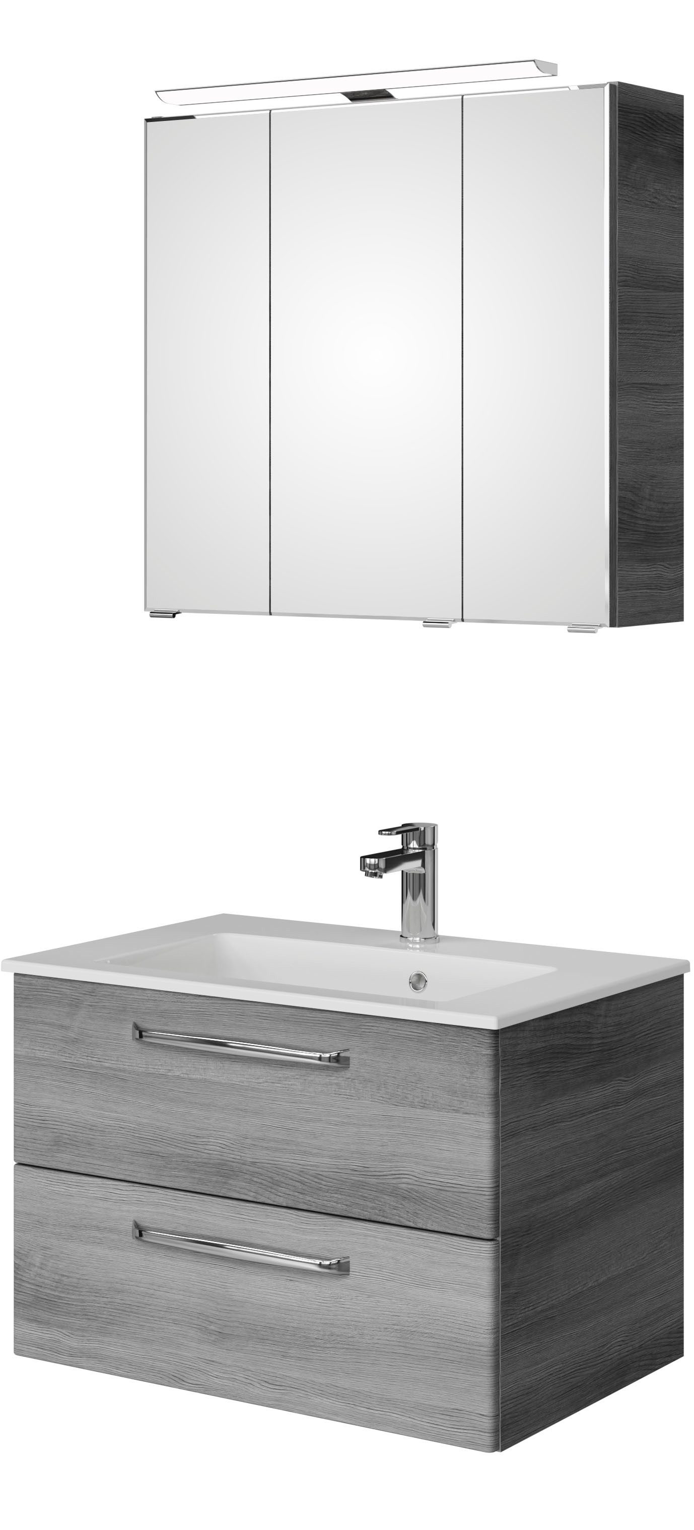 Saphir Badmeubelset Trentino 2-delig mineralen marmer wasbak, spiegelkast met LED-lamp (3 stuks) badmeubelsets