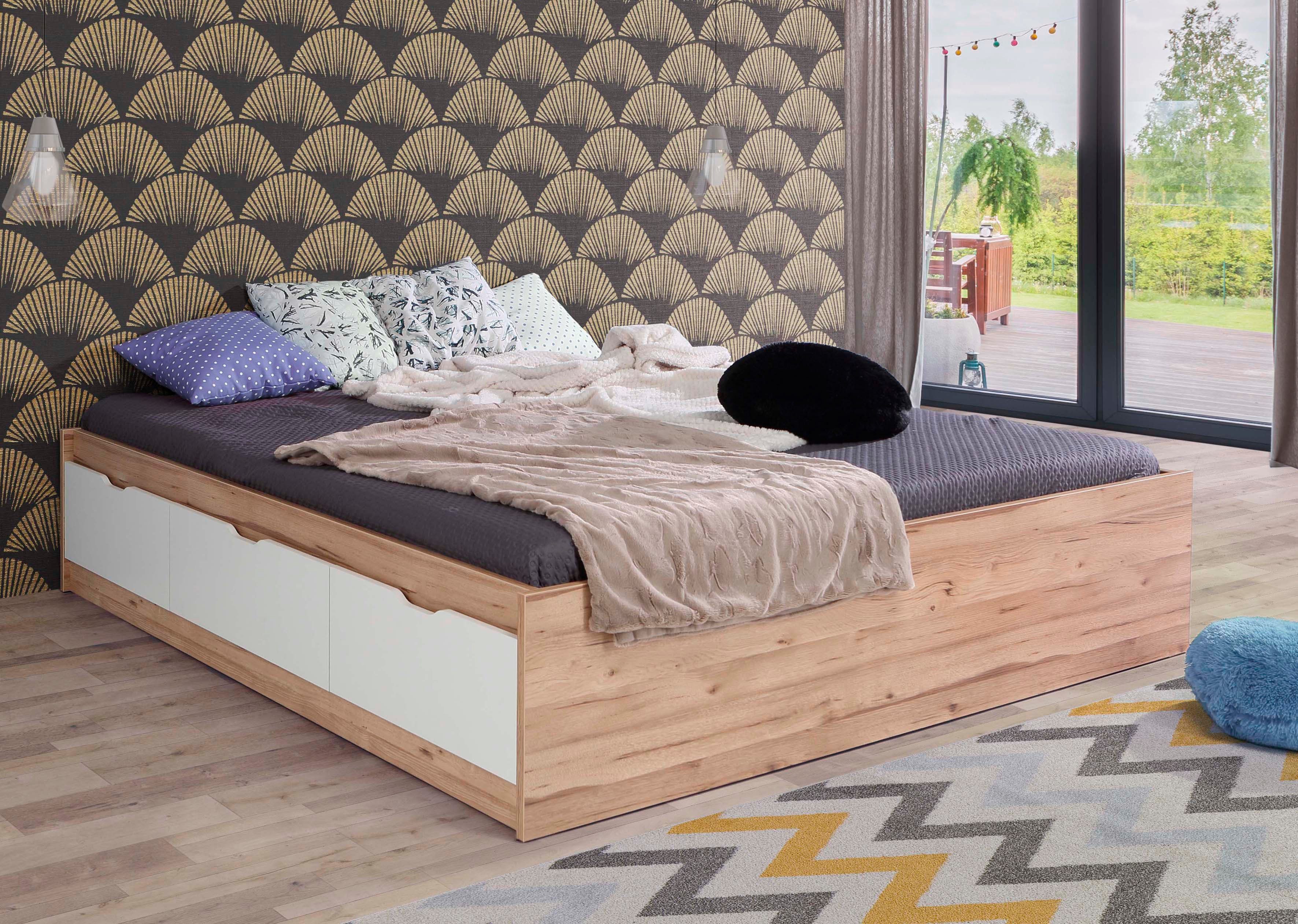 FORTE Ledikant met bergruimte Vankka, veel opbergruimte, Scandinavisch ontwerp bedden beige