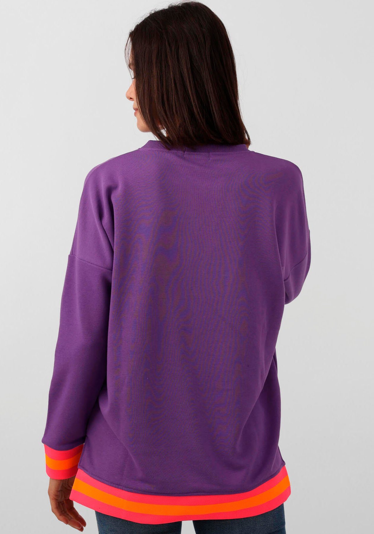 Zwillingsherz Sweatshirt DANA met "good mood"-opdruk en neonkleurige boorden
