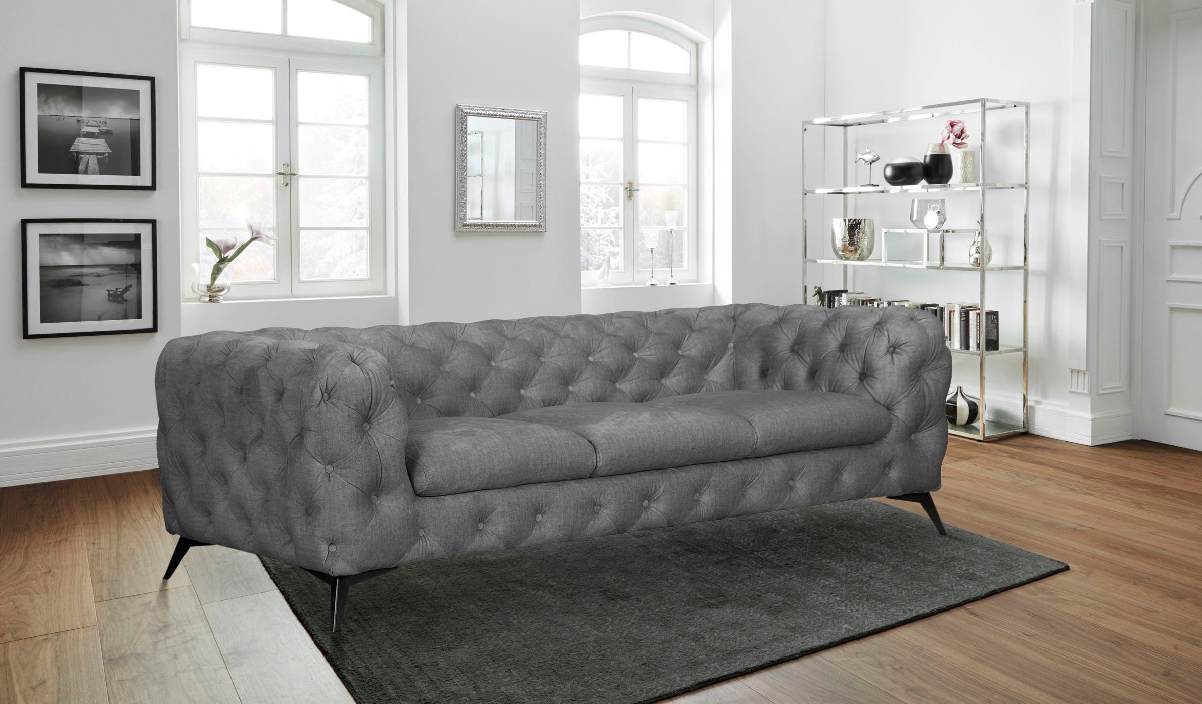 Leonique Chesterfield-bank Glynis luxueuze capitonnage, moderne chesterfield look, kleur van de poten ter keuze