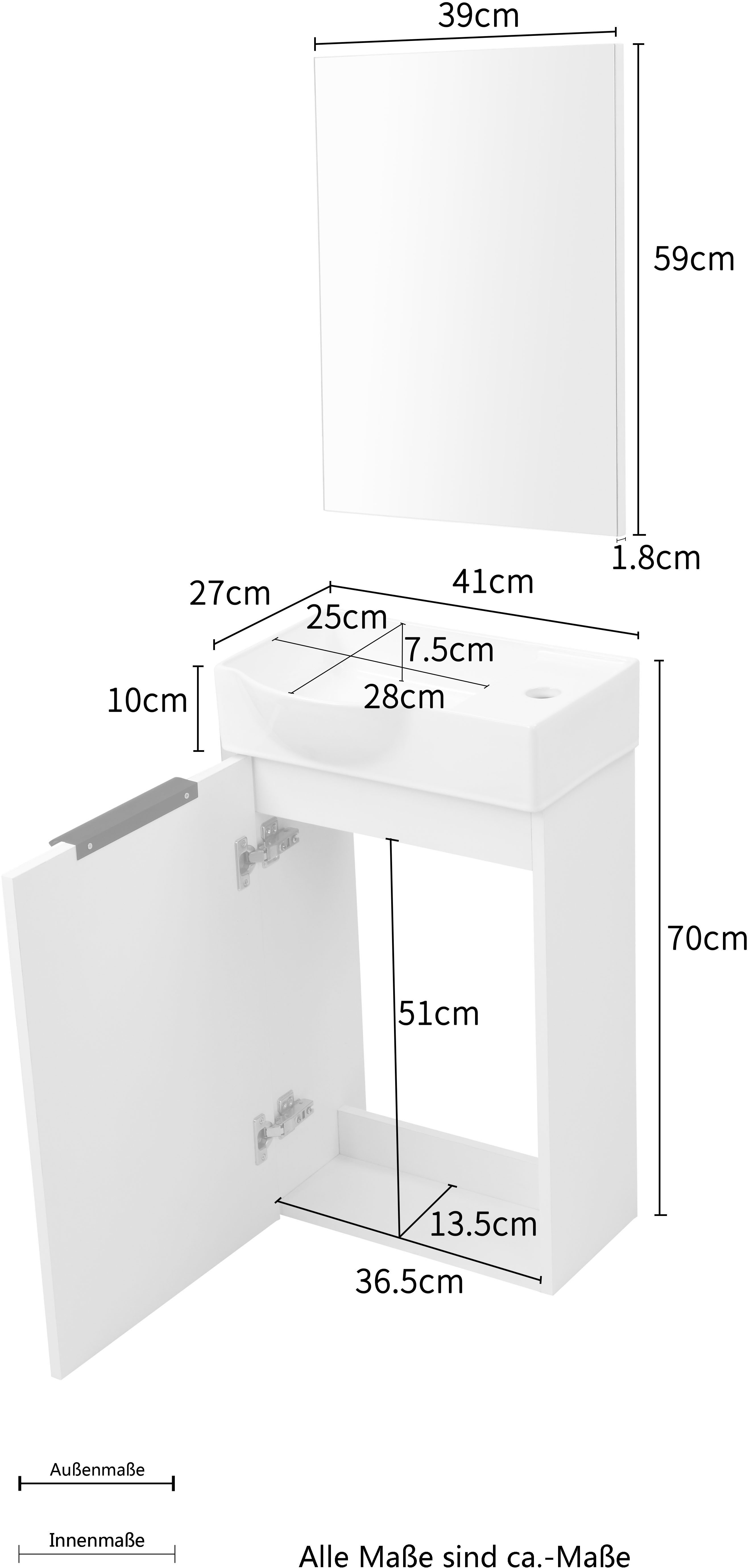 welltime Badmeubelset Sienna gastbad ruimtebesparend Meubelset badkamer, 3-delig, hoogglans 41 cm, wit, softclose(complete set, 3 stuks)