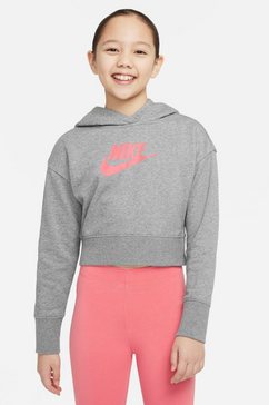 nike sportswear hoodie club big kids' (girls') french terry cropped hoodie grijs