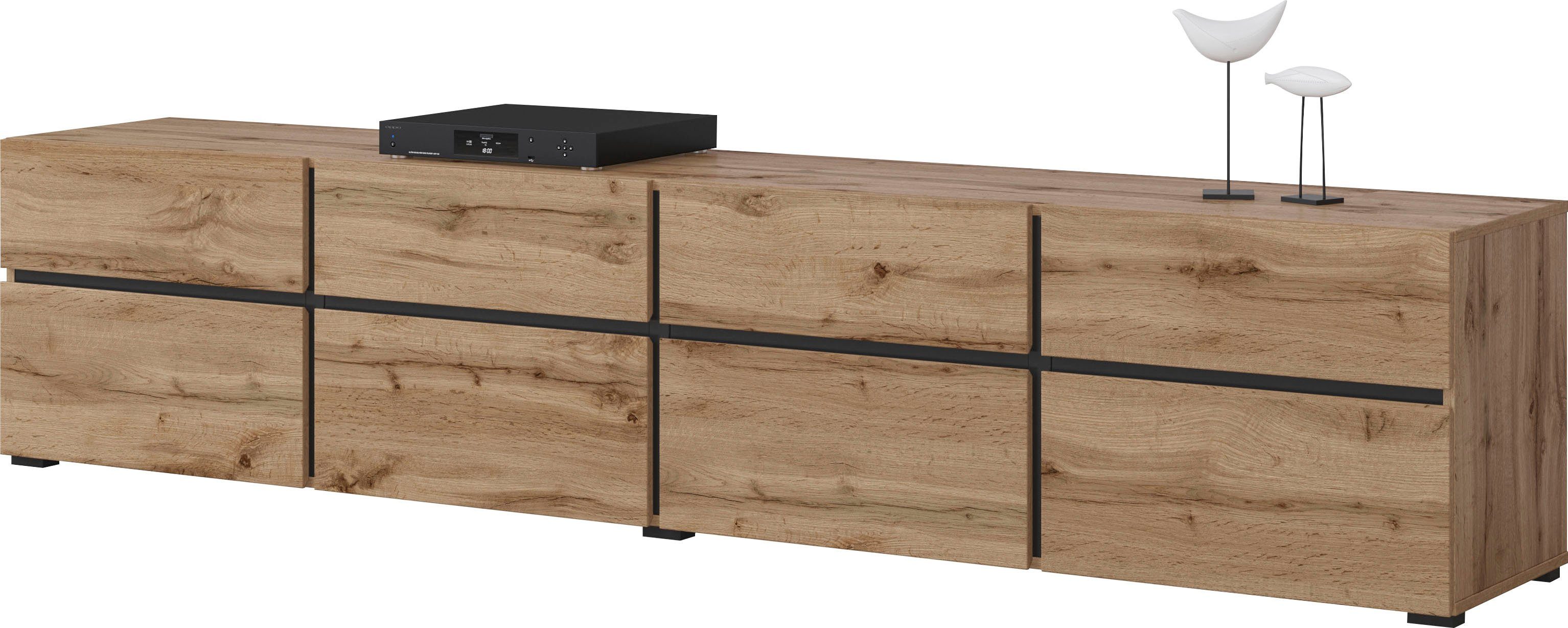 INOSIGN Tv-meubel Cross, moderne greeploze TV-kommode, 4 kleppen/4 lades Breedte 225 cm, tv-kast met veel opbergruimte, tv-meubel