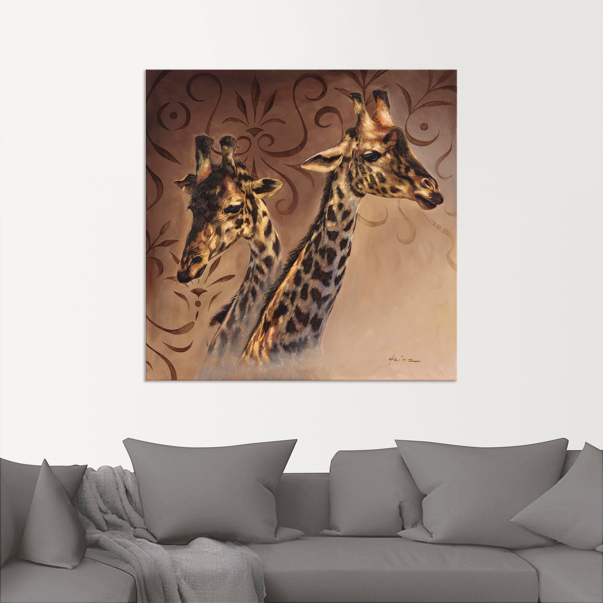Artland Artprint Giraffen portret als artprint van aluminium, artprint voor buiten, artprint op linnen in verschillende maten