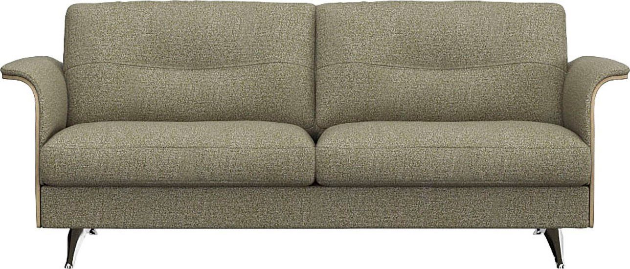 FLEXLUX 2,5-zitsbank Glow sofa, bank Premium zit: koudschuim & vering, armleuning van geolied eiken, voet van aluminium groen, 2-zitsbanken,