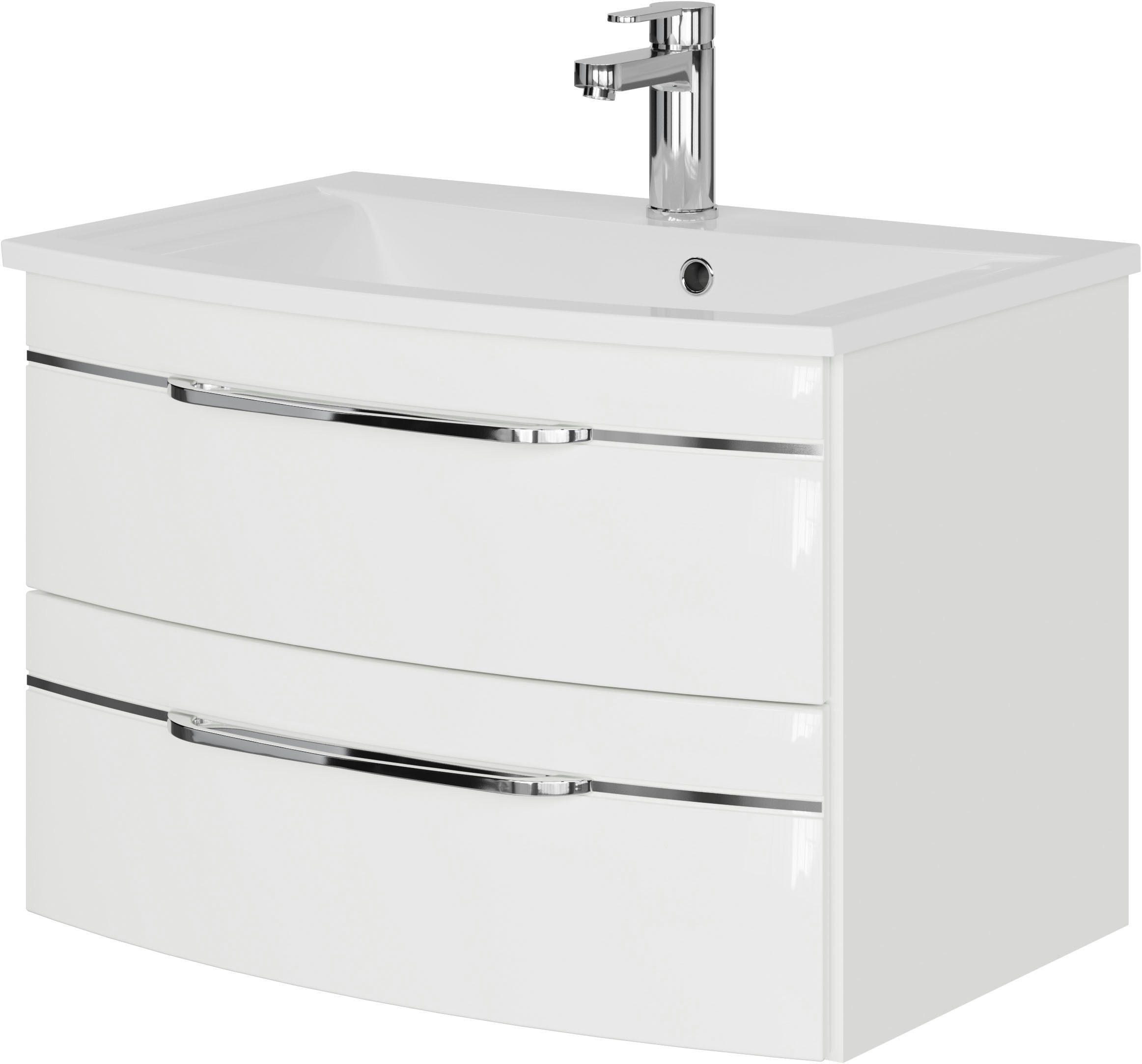 Saphir Wastafelonderkast Serie 7045 Mineralmarmor-Waschtisch und Unterschrank, 71,5 cm breit