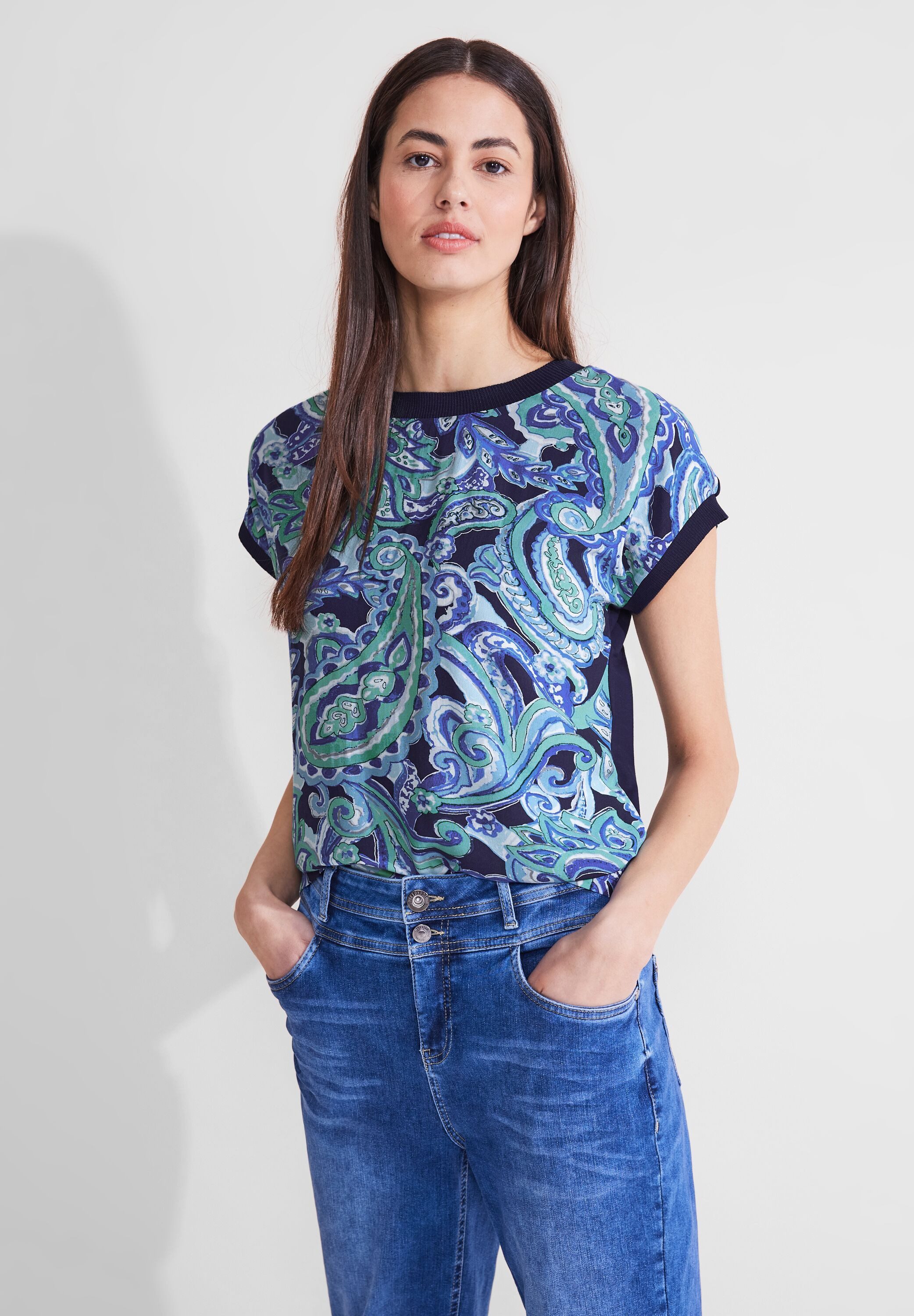 STREET ONE Shirttop met patroon dames tops maat 44 blauw