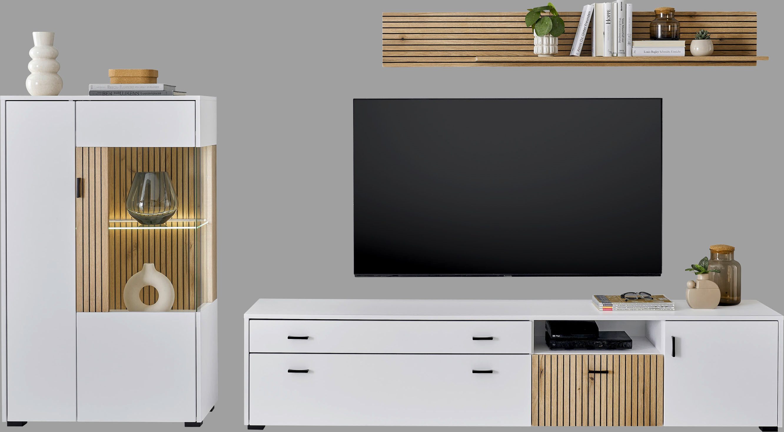INOSIGN Wandmeubel Hudson met moderne groevenlook, handgrepen van metaal (zwart), breedte 285 cm (set, 3-delig)