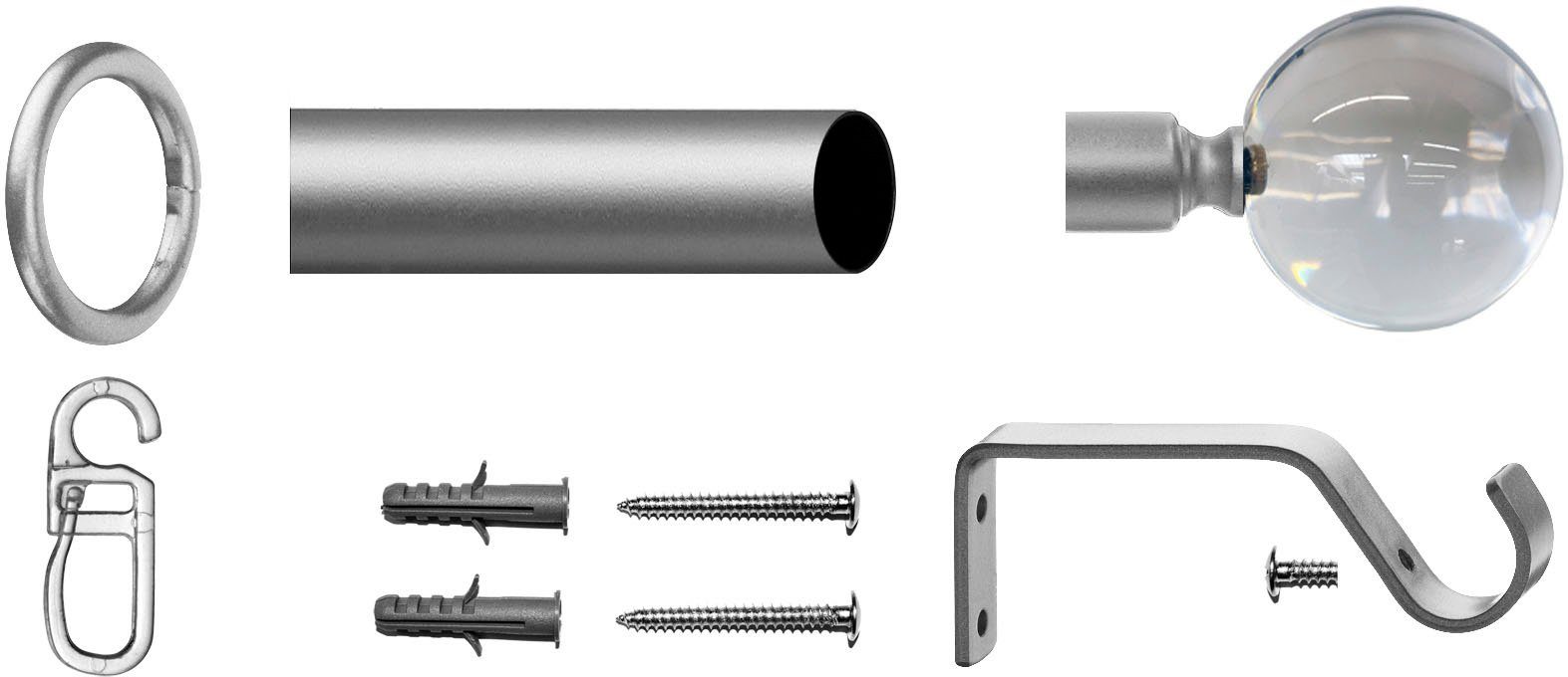 indeko Gordijnroede Bol glas helder Complete set inclusief ringen en montagemateriaal (1 stuk)