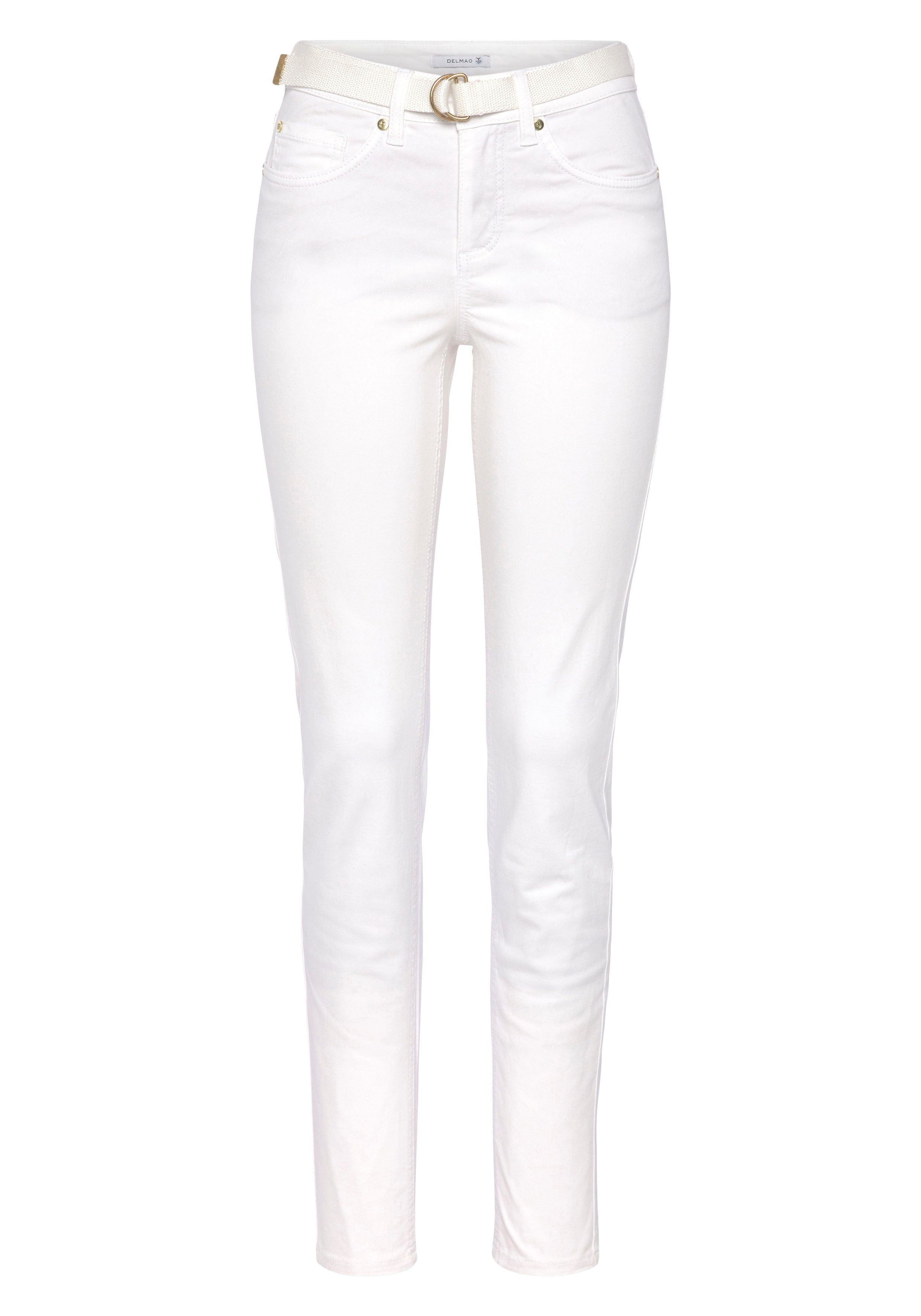 DELMAO Skinny jeans smalle pasvorm, smalle broekpasvorm, normale taille, enkel-lang (set, Met riem)