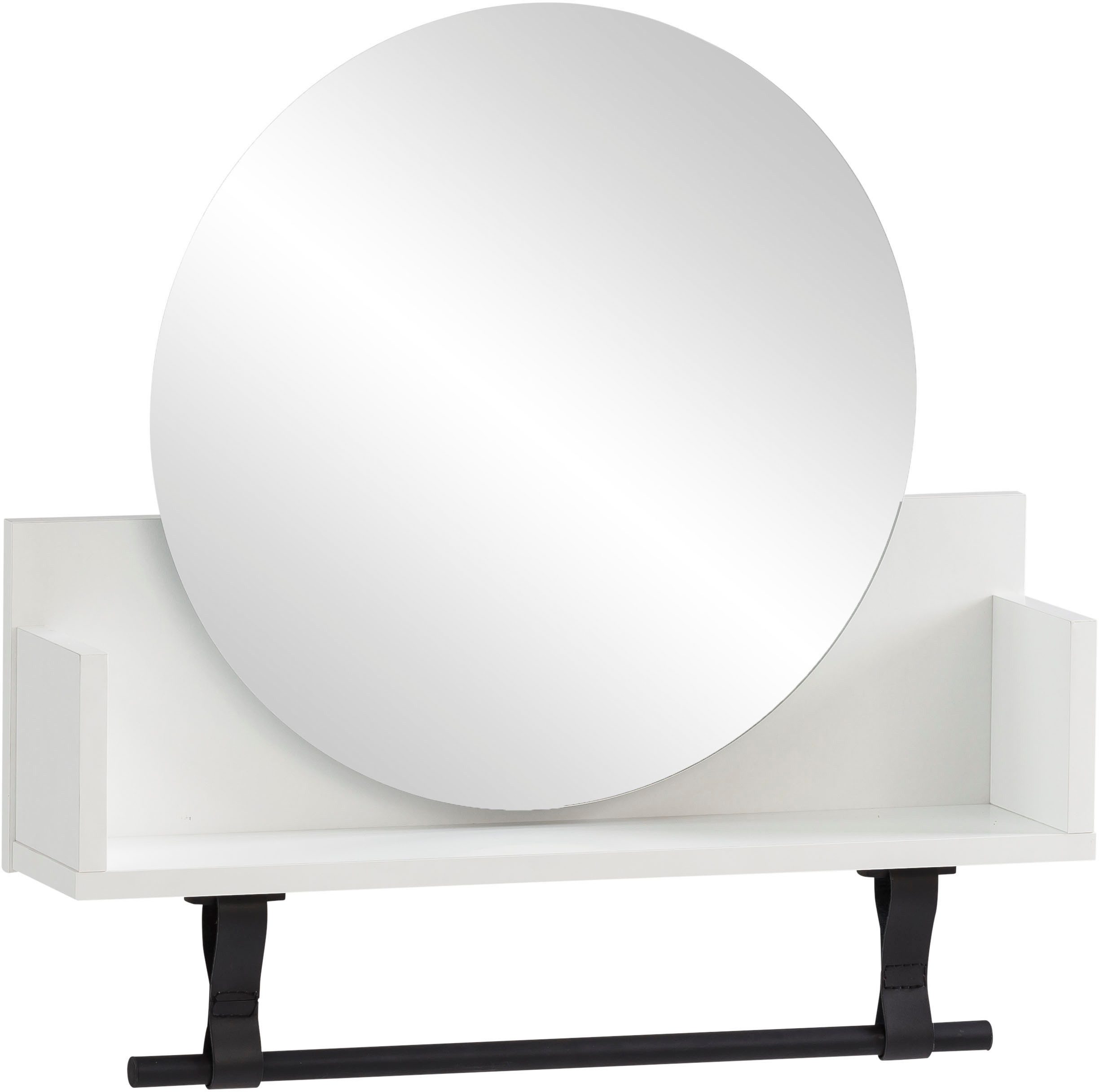 Schildmeyer Wandplank Ella, breedte 59 cm Kledingstang van kunststof, lussen van leer, ronde spiegel