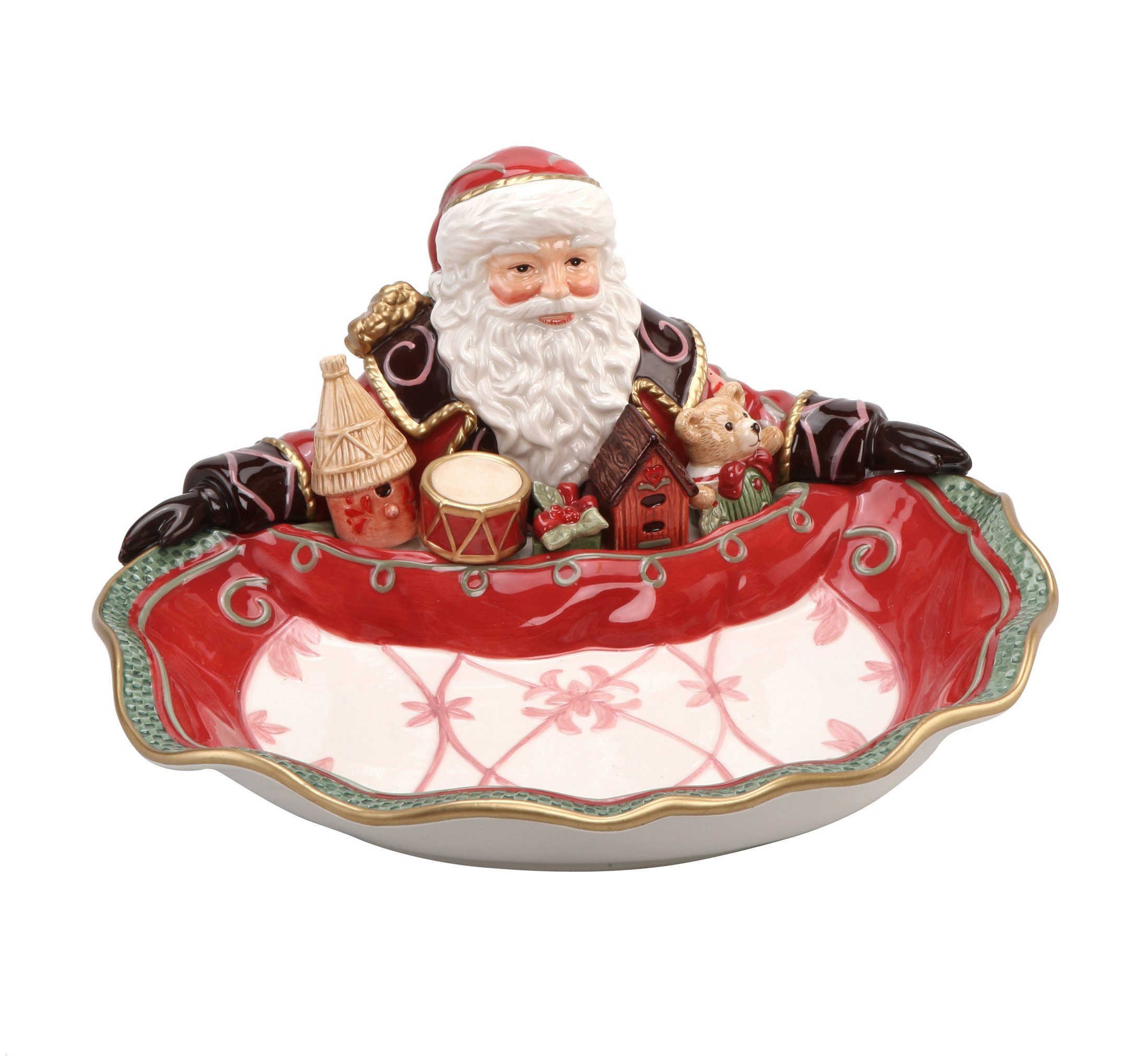 Goebel Serveerschaal Fitz & Floyd XMAS Steengoed, Santa presenteert