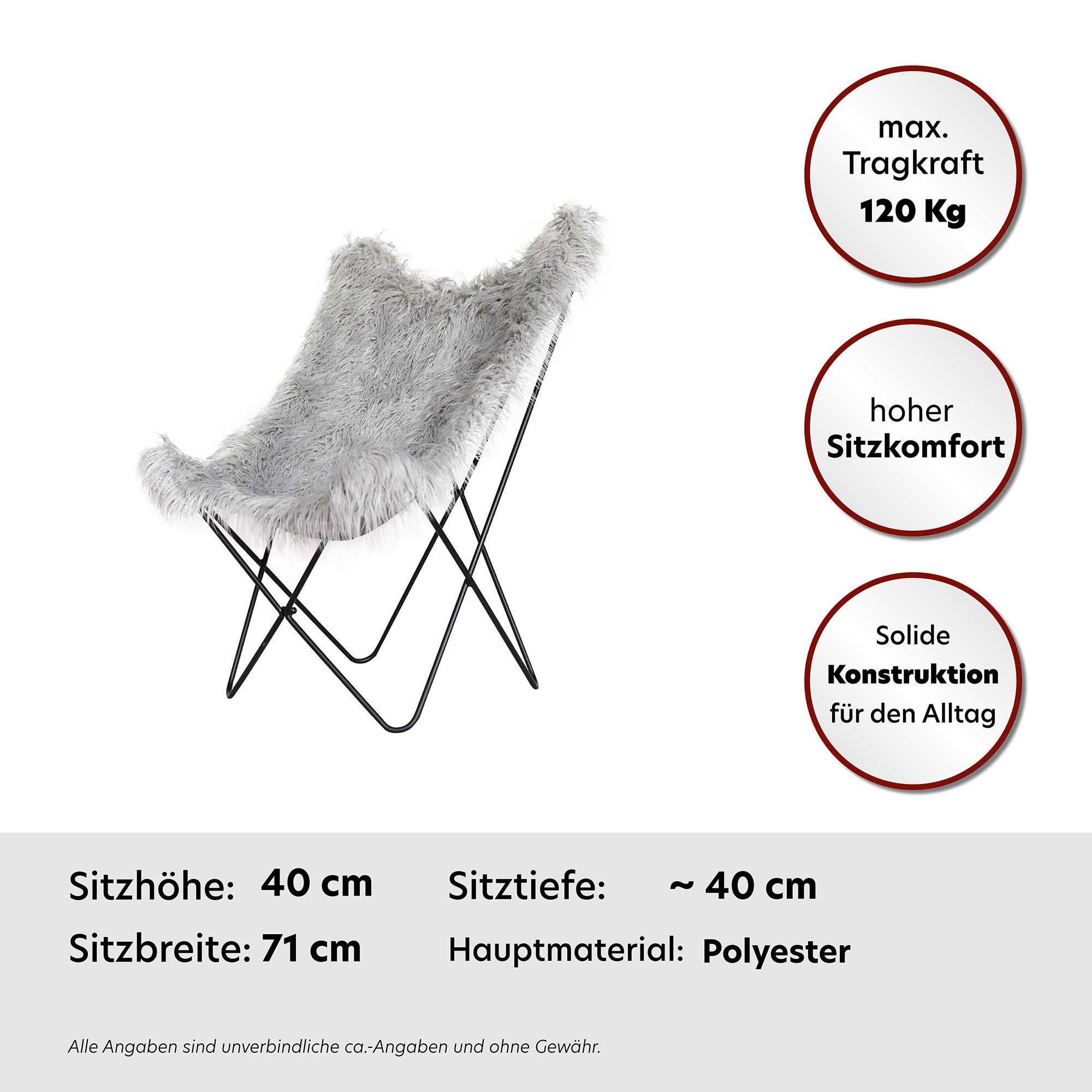 Kayoom Stoel Vlinderstoel Lynn 110, zachte bekleding van kunstbont (1 stuk)