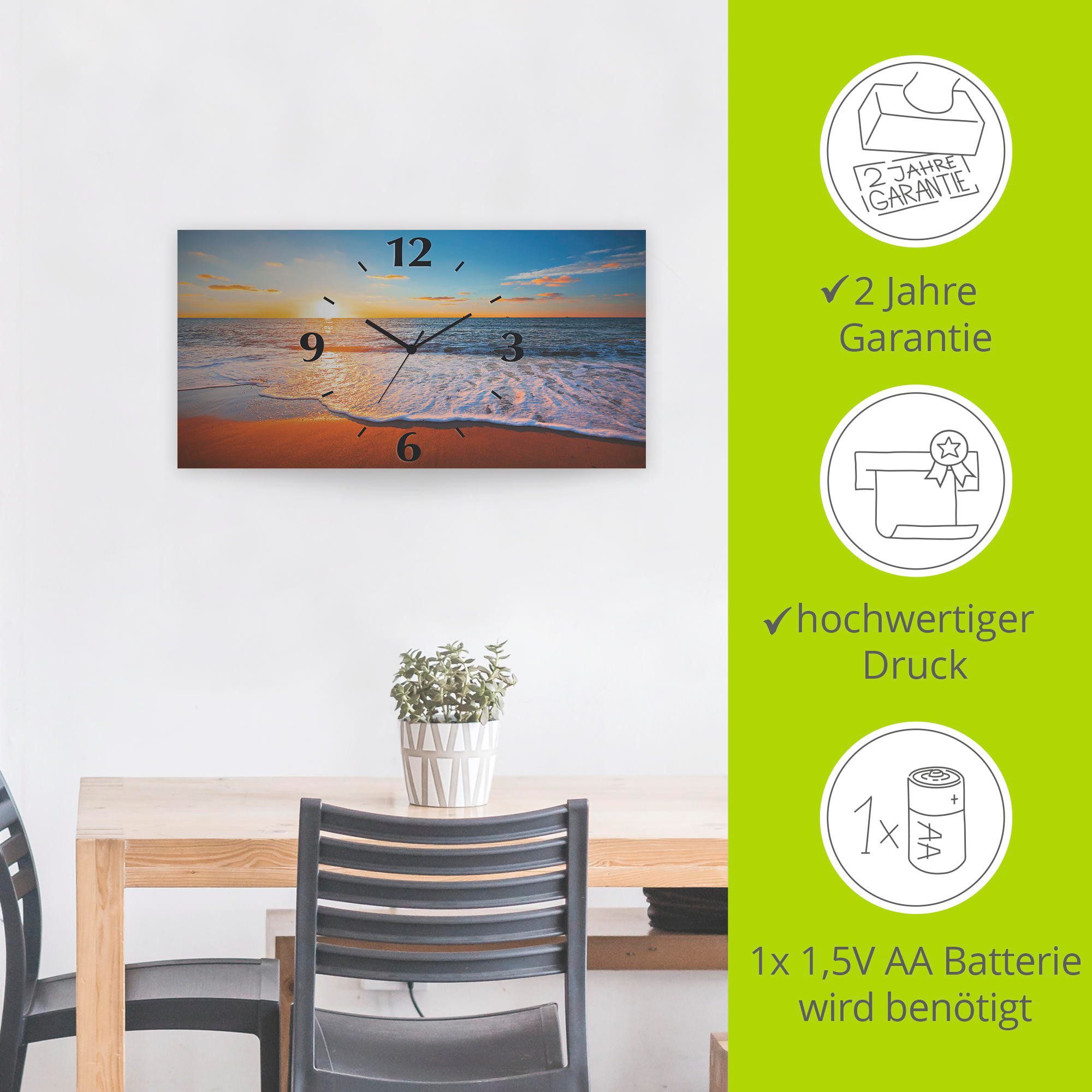 Artland Wandklok Zonsondergang en de zee 3d-look geschulpt, met kwarts- of radiografisch uurwerk, verschillende maten