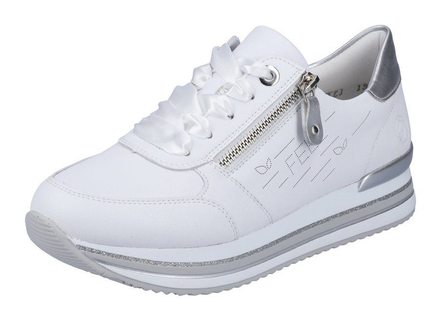 Remonte Plateausneakers met tweekleurige zool, vrijetijdsschoen, lage schoen, veterschoen dames lage sneakers maat 41 wit