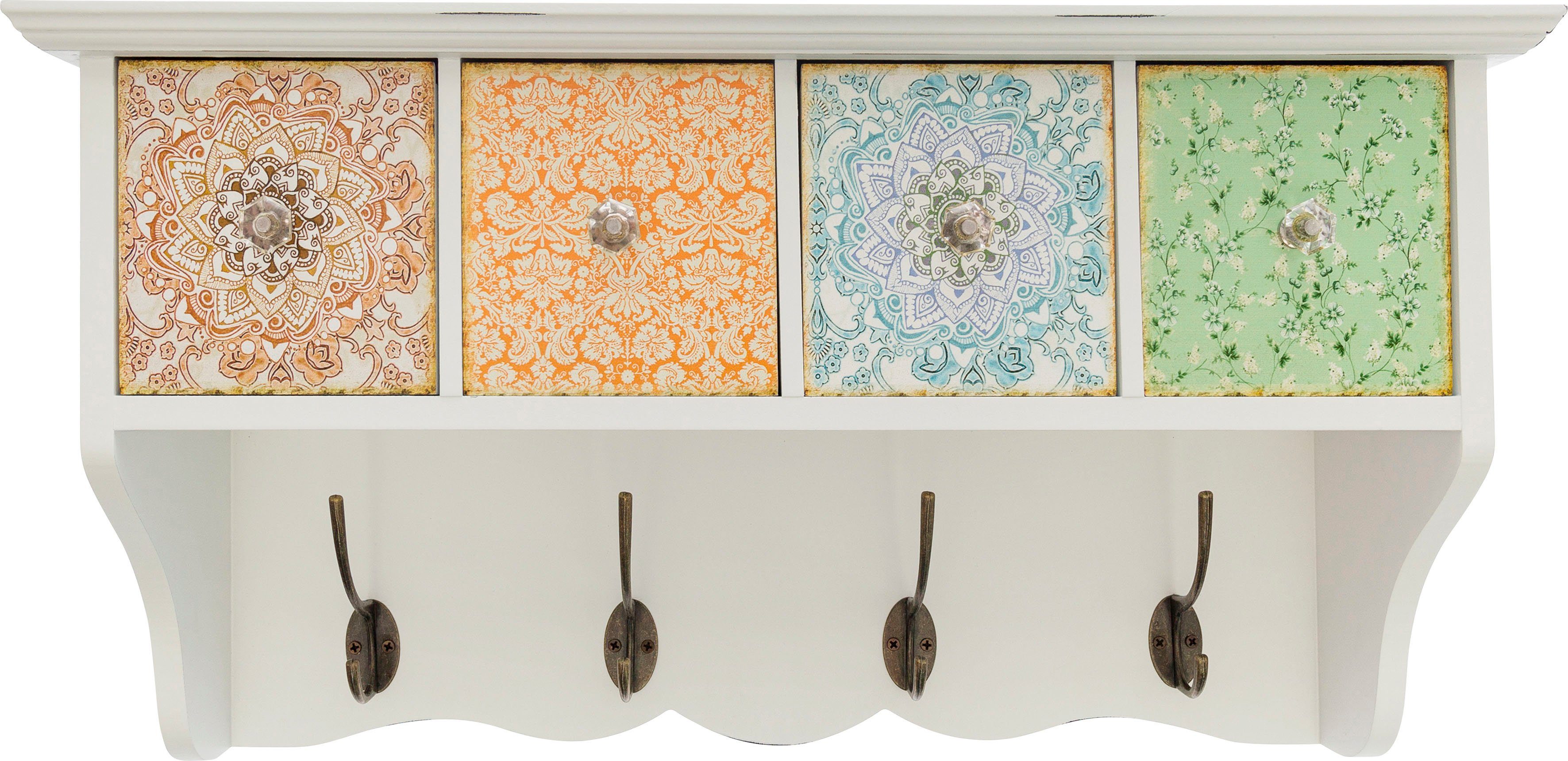 Myflair Möbel & Accessoires Decoratief wandrek Paisley Kapstok, met 4 haken & laden, vintage-look