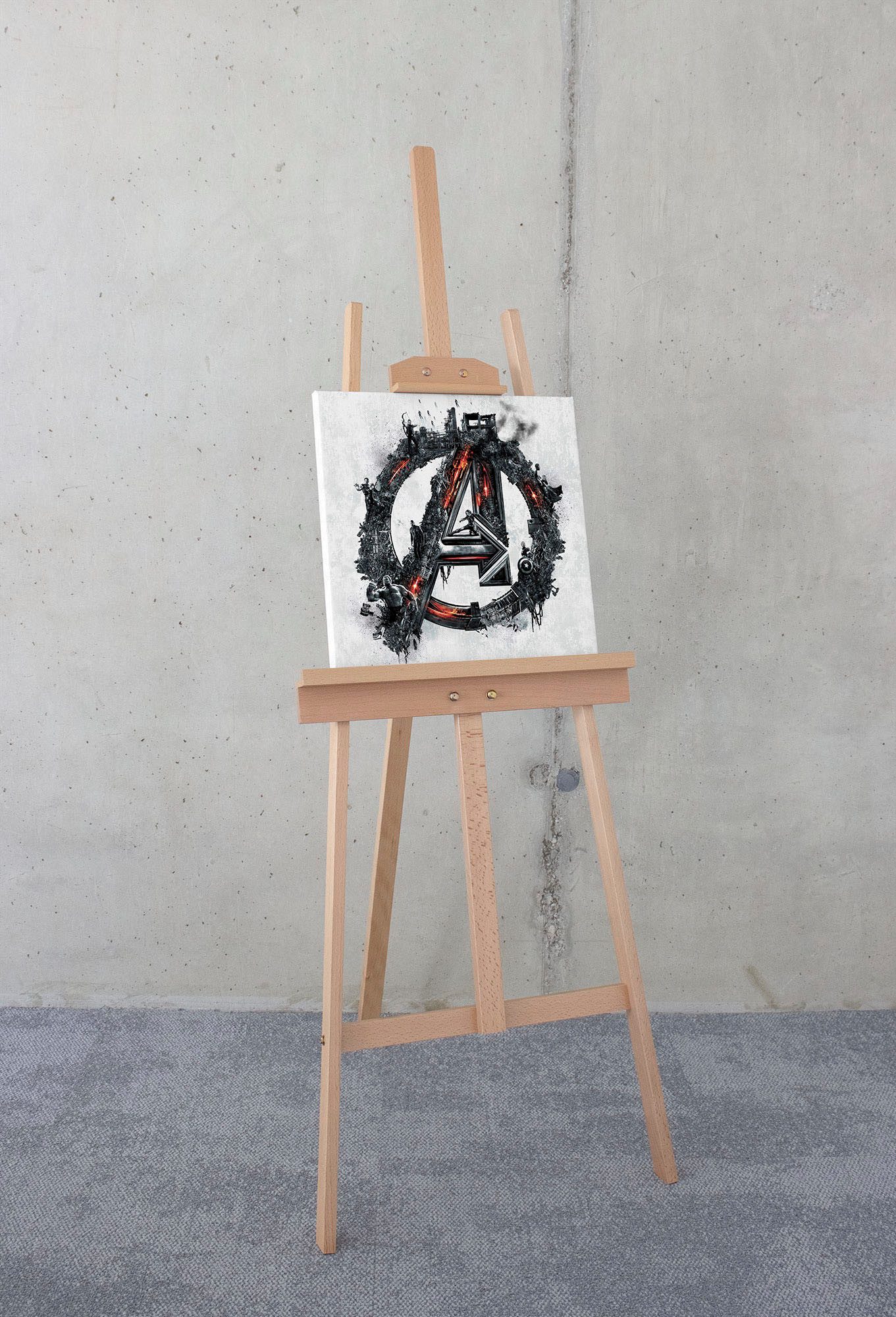 Komar Artprint op linnen Avengers Groot A Logo - Afmeting 40 x 40 cm Canvasdoek met echt houten frame, kinderkamer (1 stuk)