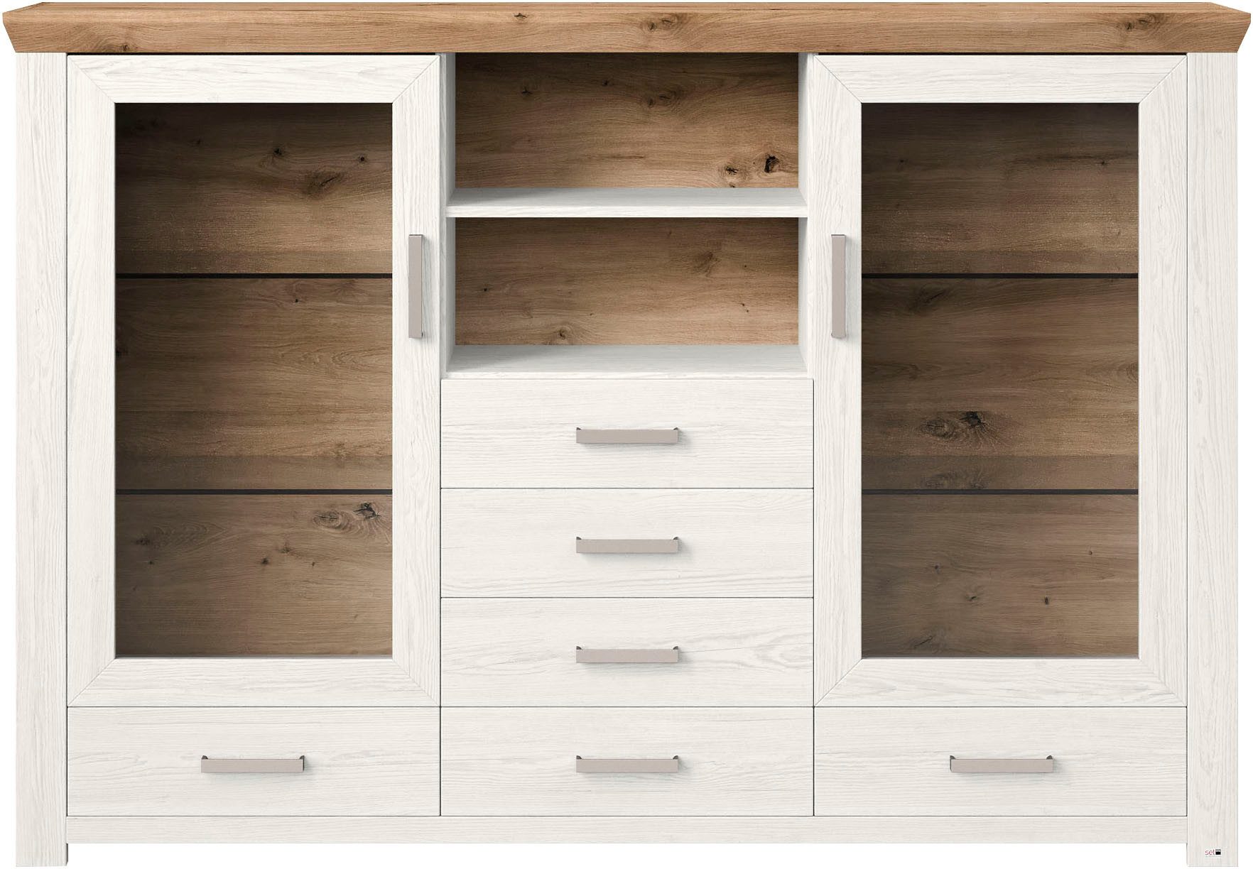 set one by Musterring Highboard York Type 56, met Glazendeuren, verlichting optioneel, B 184 cm