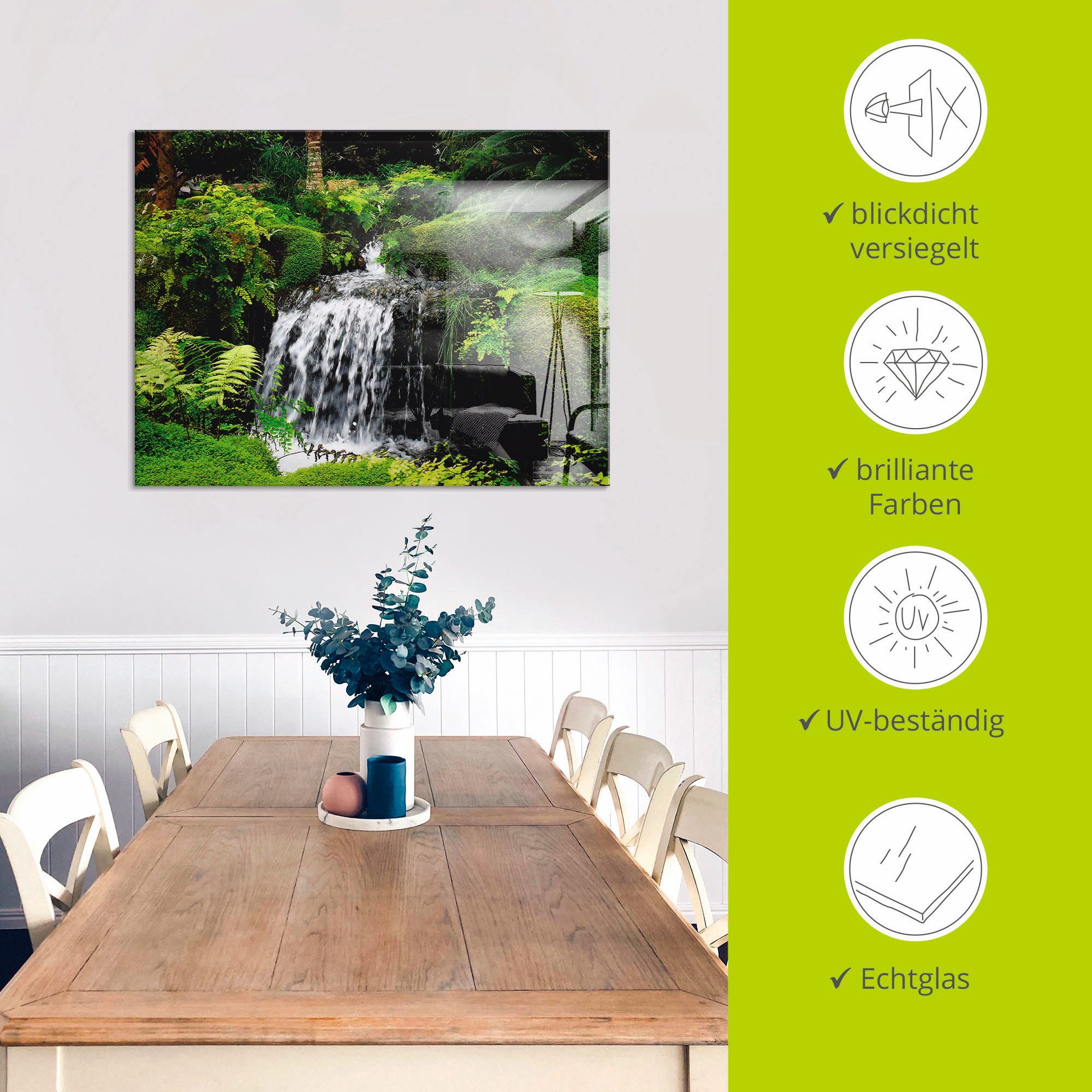 Artland Print op glas Waterval in het groen in verschillende maten