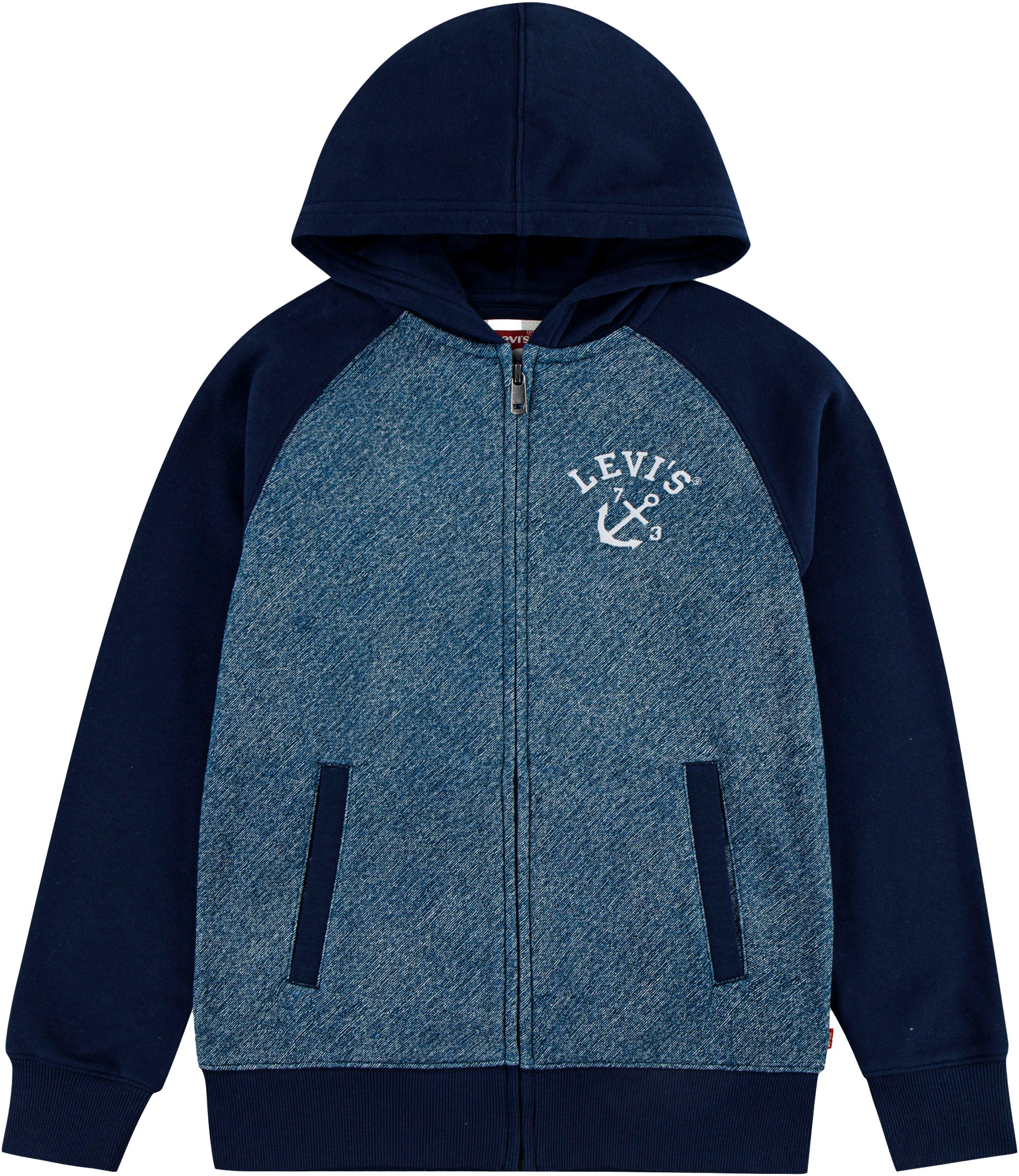 Levi's Kidswear Capuchonsweatvest LVB TROMPE LOEIL DENIM HOODIE in colorblocking-look, voor jongens