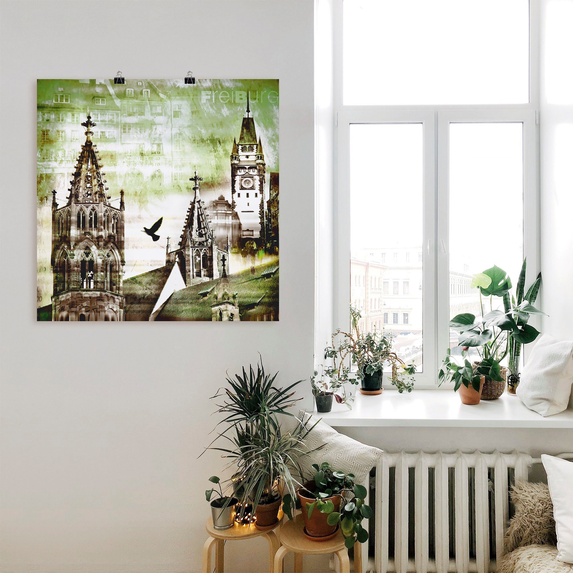 Artland Poster Freiburg skyline abstracte collage als artprint op linnen, muursticker of poster in verschillende maten