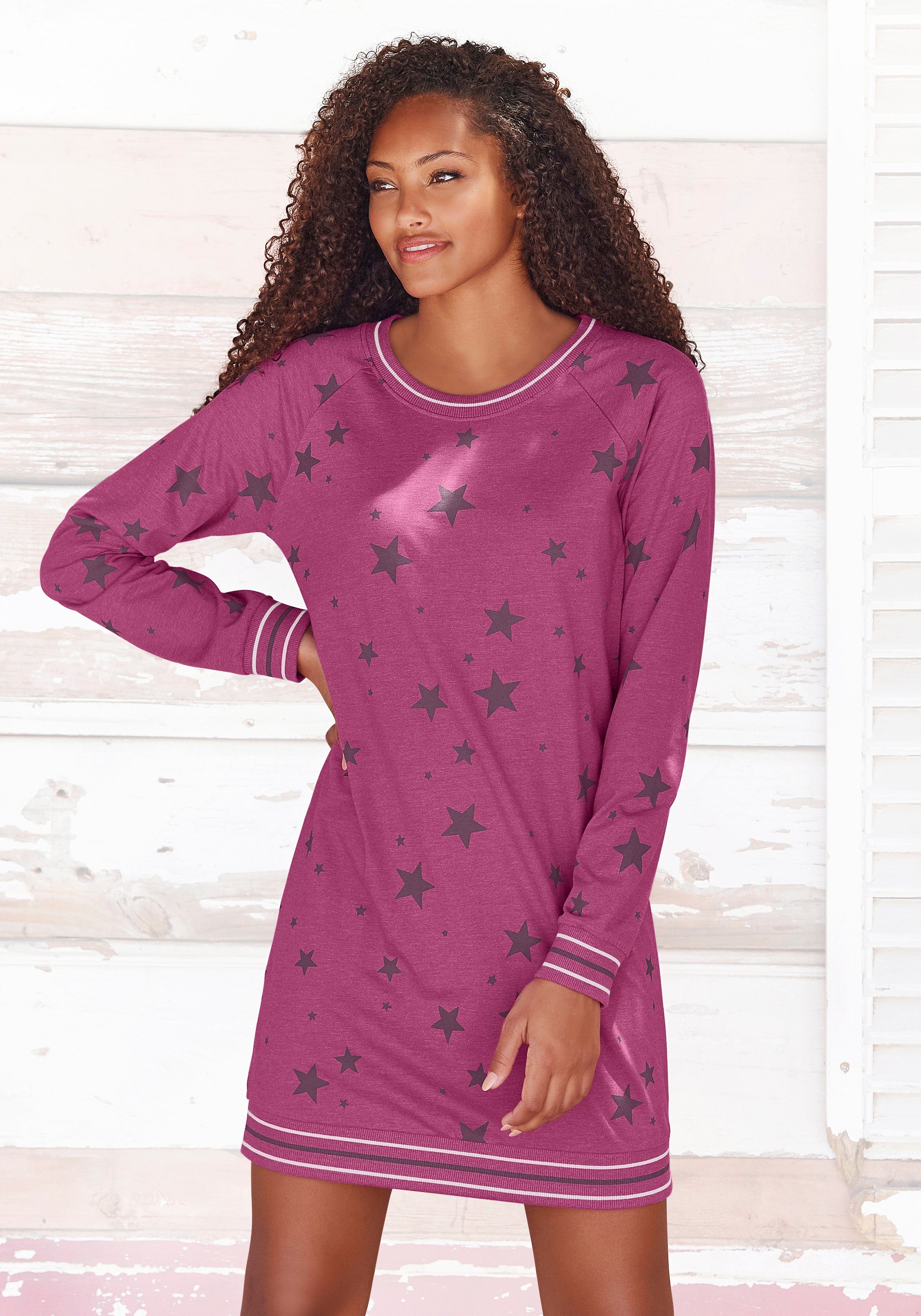 Vivance Dreams Nachthemd met trendy sterrenprint dames nachthemden maat 36/38 rood