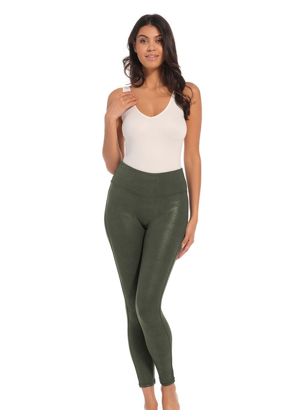 Magic Body Fashion Legging Leather Look Legging hoog getailleerd ontwerp, geen voorste middennaad