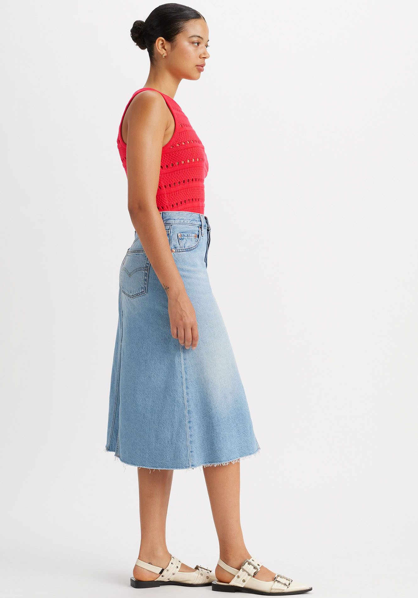 Levi's® Jeans rok HR A LINE DECON SKIRT in trendy midi-lengte met rafelige rand
