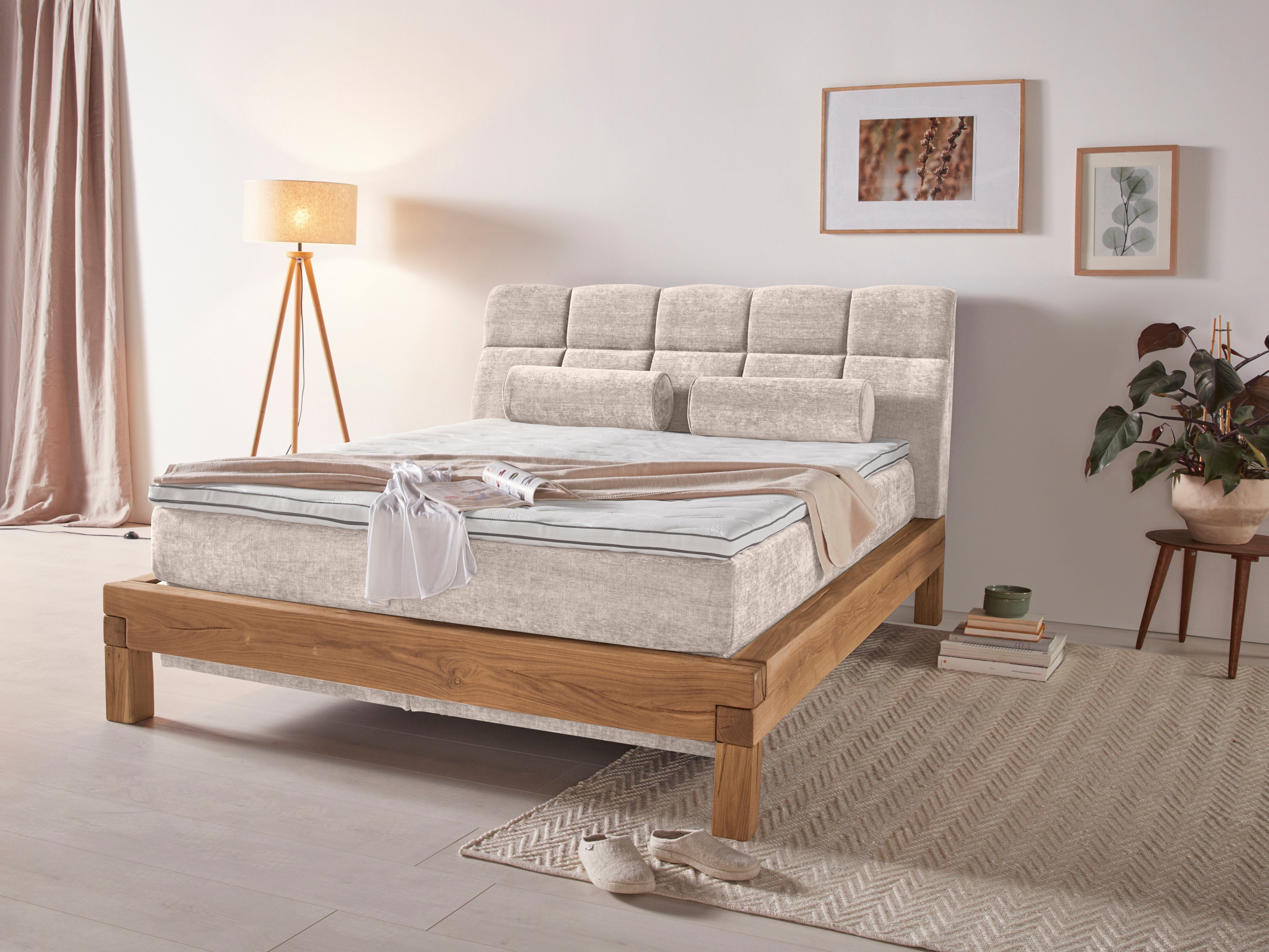 Home affaire Boxspring Villads Ligoppervlak: 160x200 cm van balkeiken, inside-boxspringonderbouw boxsprings beige