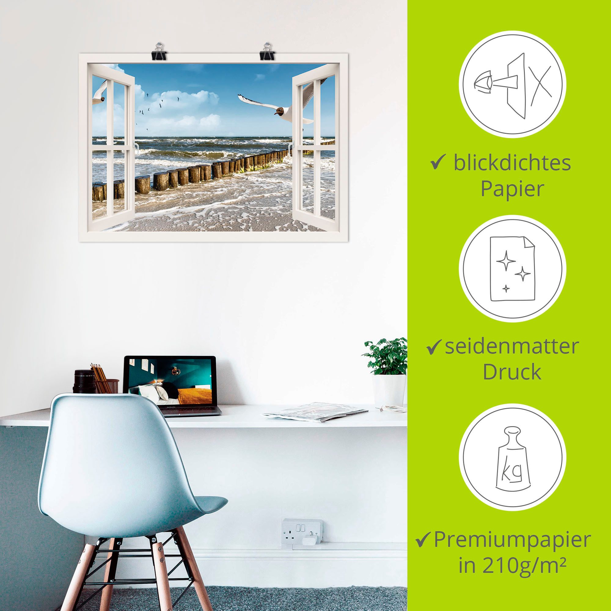 Artland Artprint Blik uit het venster - Oostzee als artprint op linnen, poster, muursticker in verschillende maten