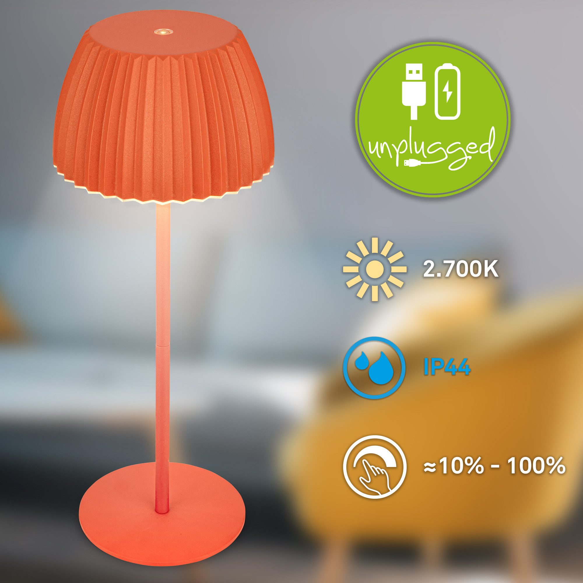 Briloner Leuchten Led-tafellamp Accu LED tafellamp, oranje