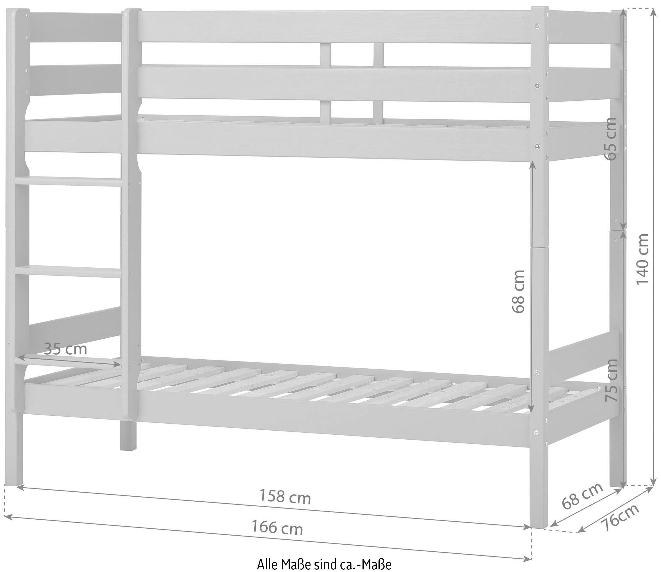 Hoppekids Stapelbed Eco comfort kinderbed 90x200 of 70x160 van massief hout in 4 kleuren