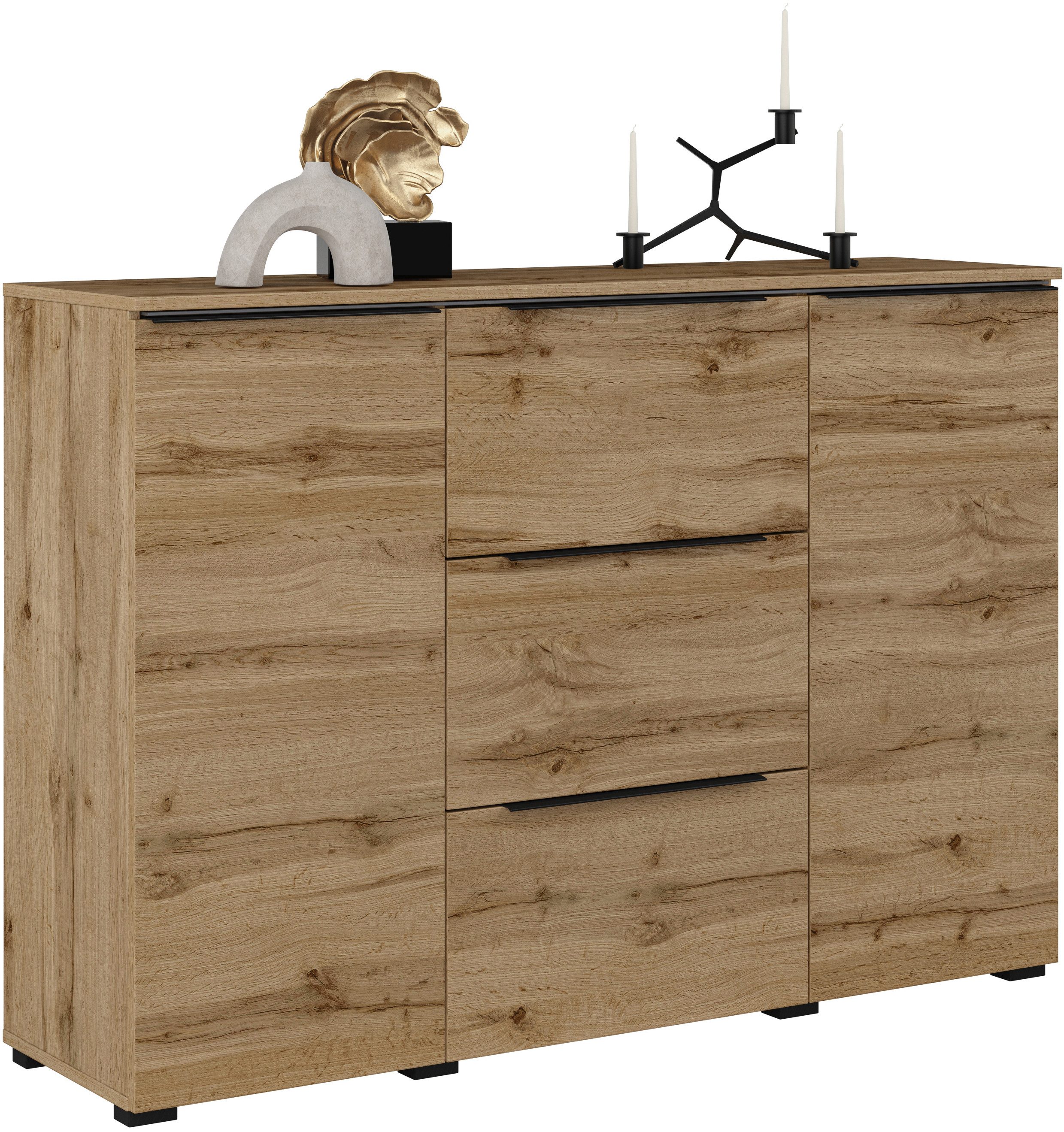 INOSIGN Dressoir Tana, breedte 132 cm, moderne commode 3 SK, 2 deuren Ladekast, sidetable met veel bergruimte, planken verstelbaar