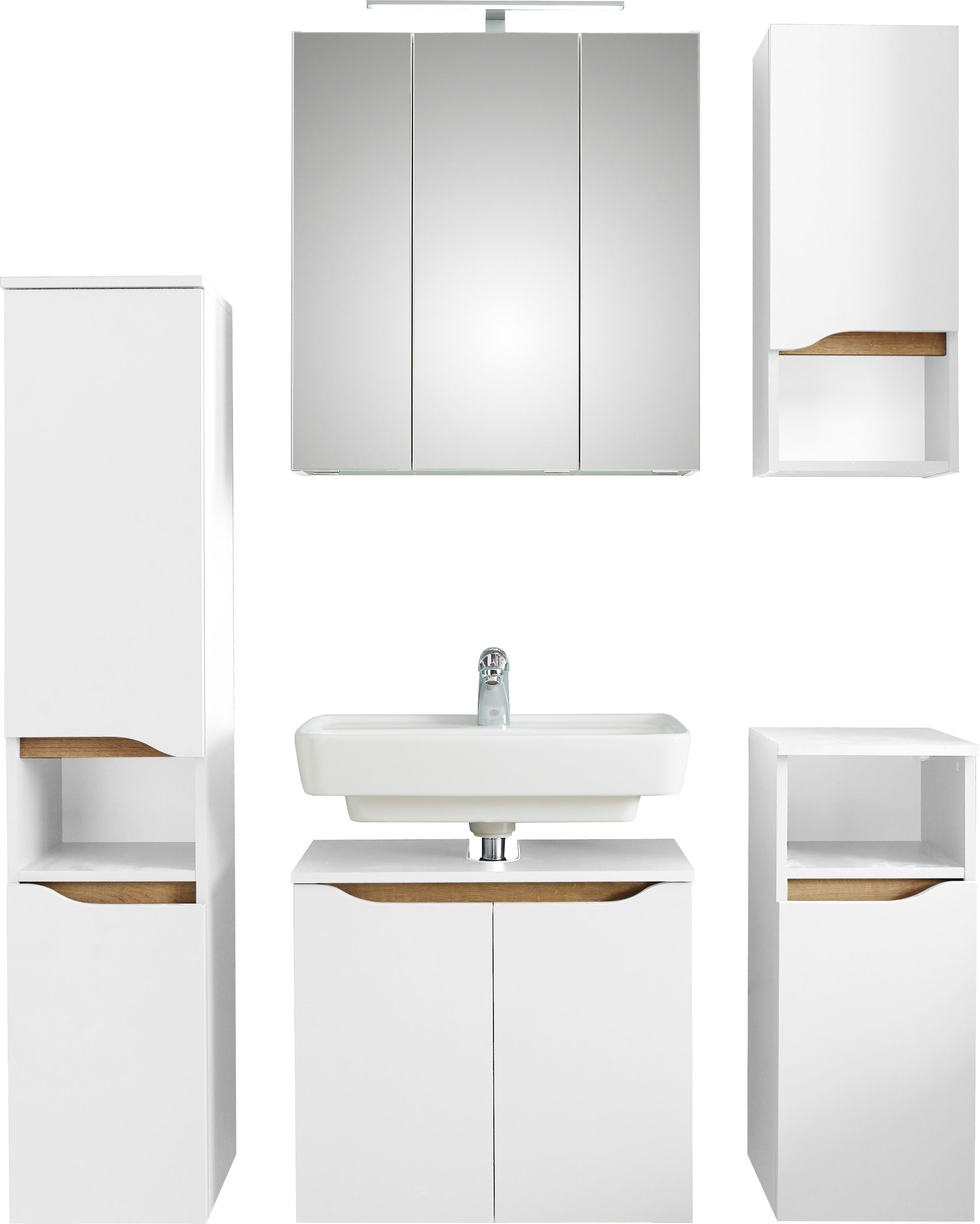 Saphir Badkamerserie Quickset 5-delig, wastafelonderkast met led-spiegelkast Onderkast, hangkast, middelgrote kast, incl. deurdemper, 9 deuren (5-delig)