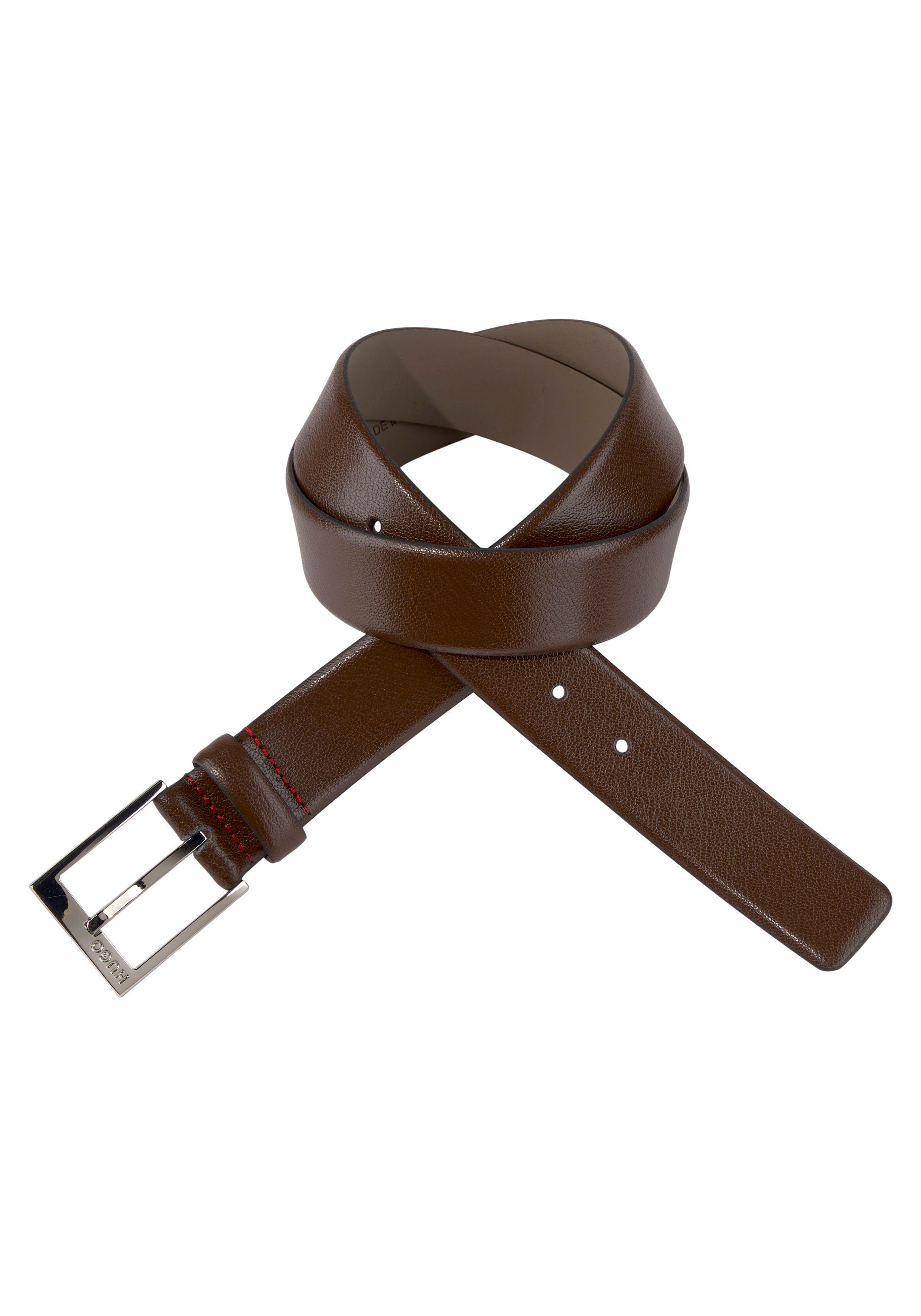 HUGO Leren riem geweven met logo-sluiting, glanzende zilverkleurige details