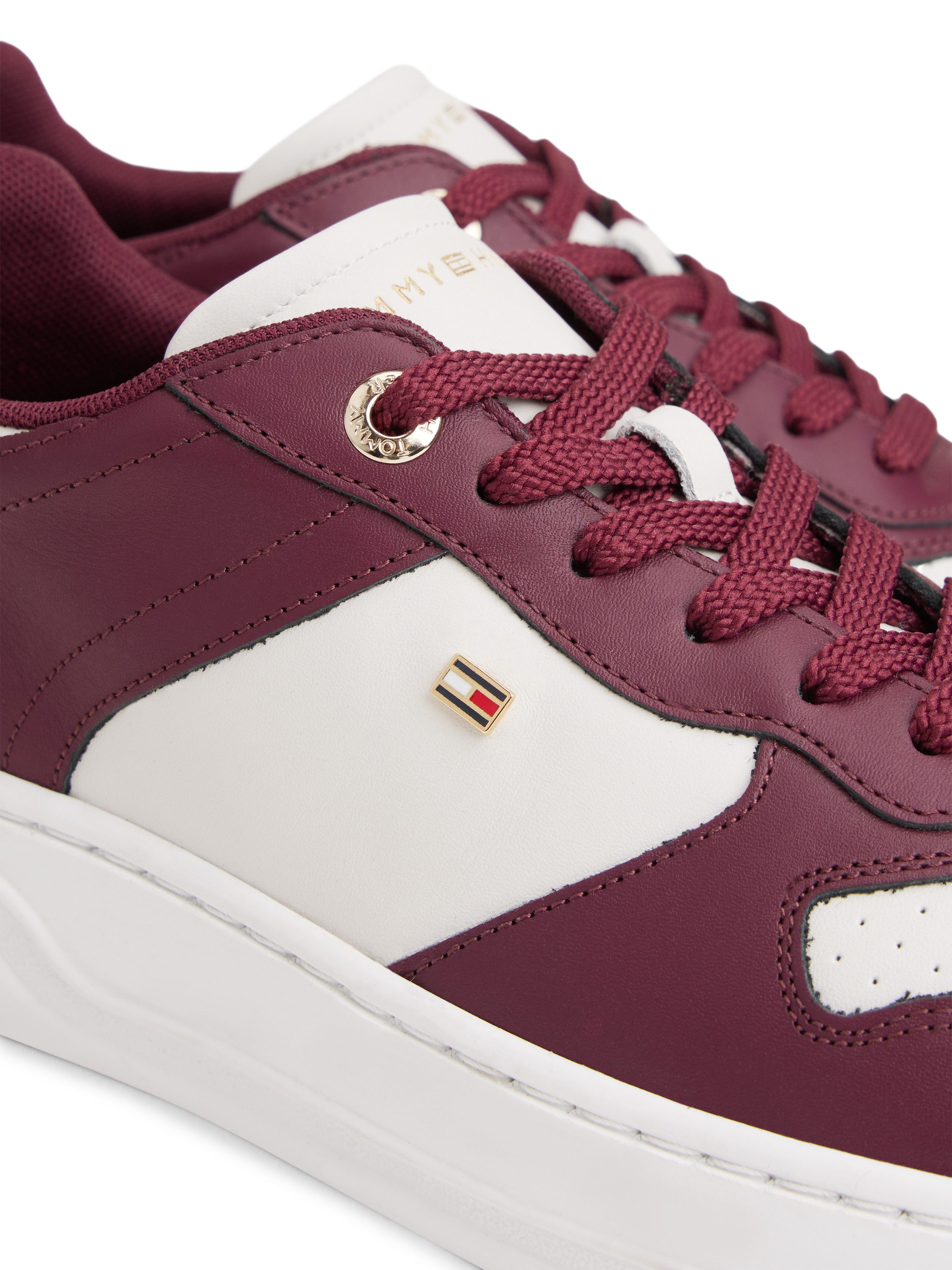 Tommy Hilfiger Plateausneakers TH SPORTY CUPSOLE LEATHER vrijetijdsschoen, lage schoen, veterschoen met zijlogo