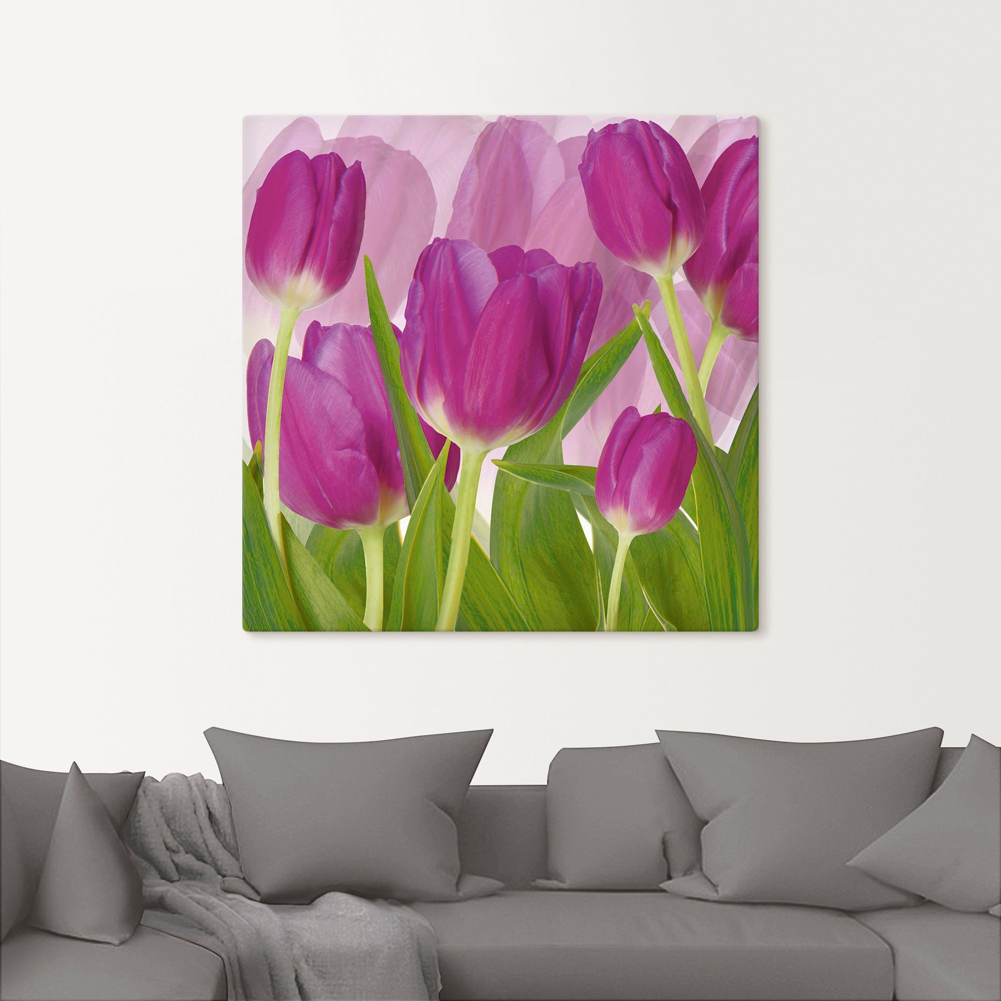 Artland Artprint Tulpenveld paars als artprint van aluminium, artprint voor buiten, artprint op linnen in verschillende maten