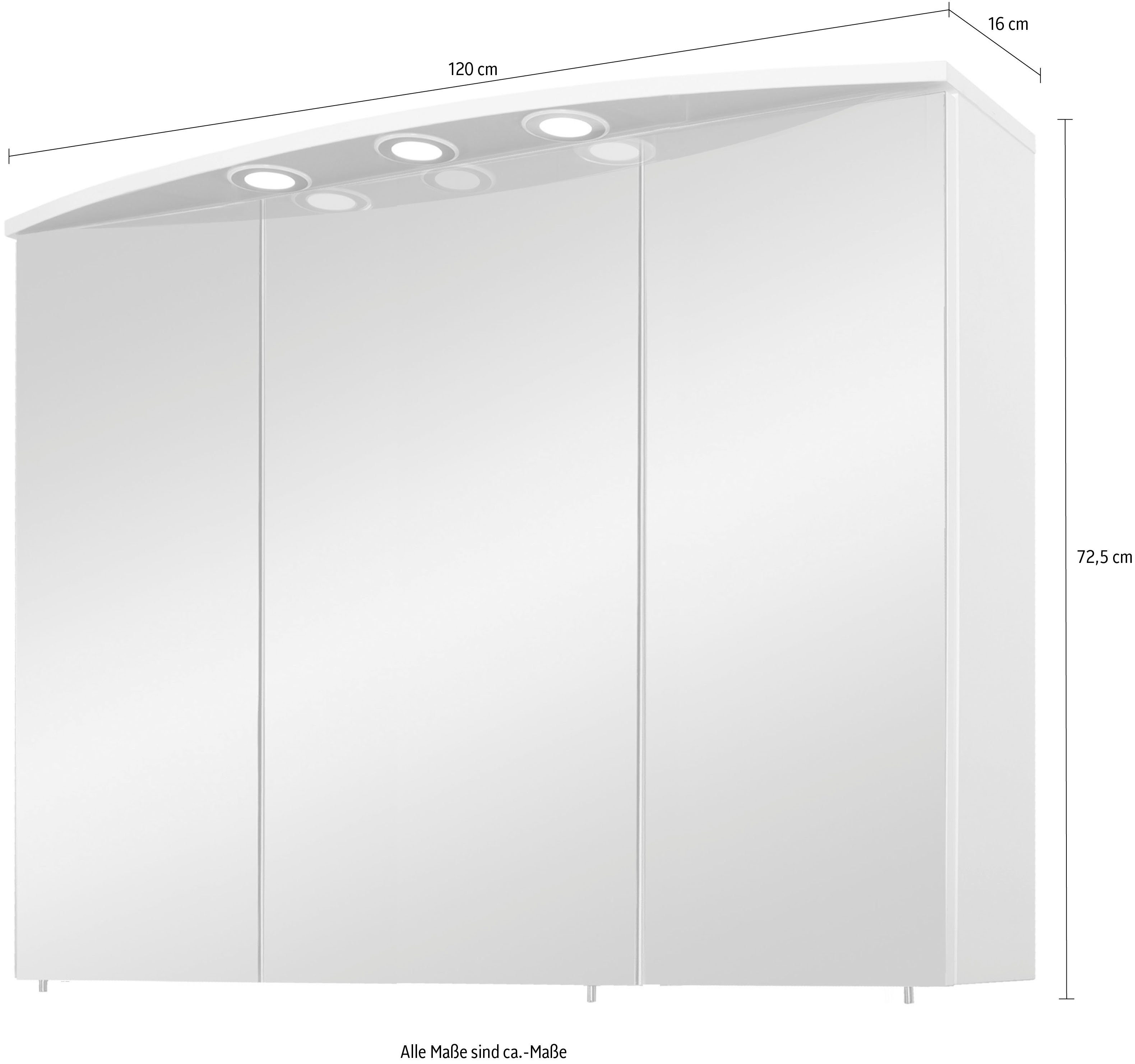 Schildmeyer Spiegelkast Verona Breedte 120 cm, 3-deurs, 3 led-inbouwspotje, schakelaar-/stekkerdoos