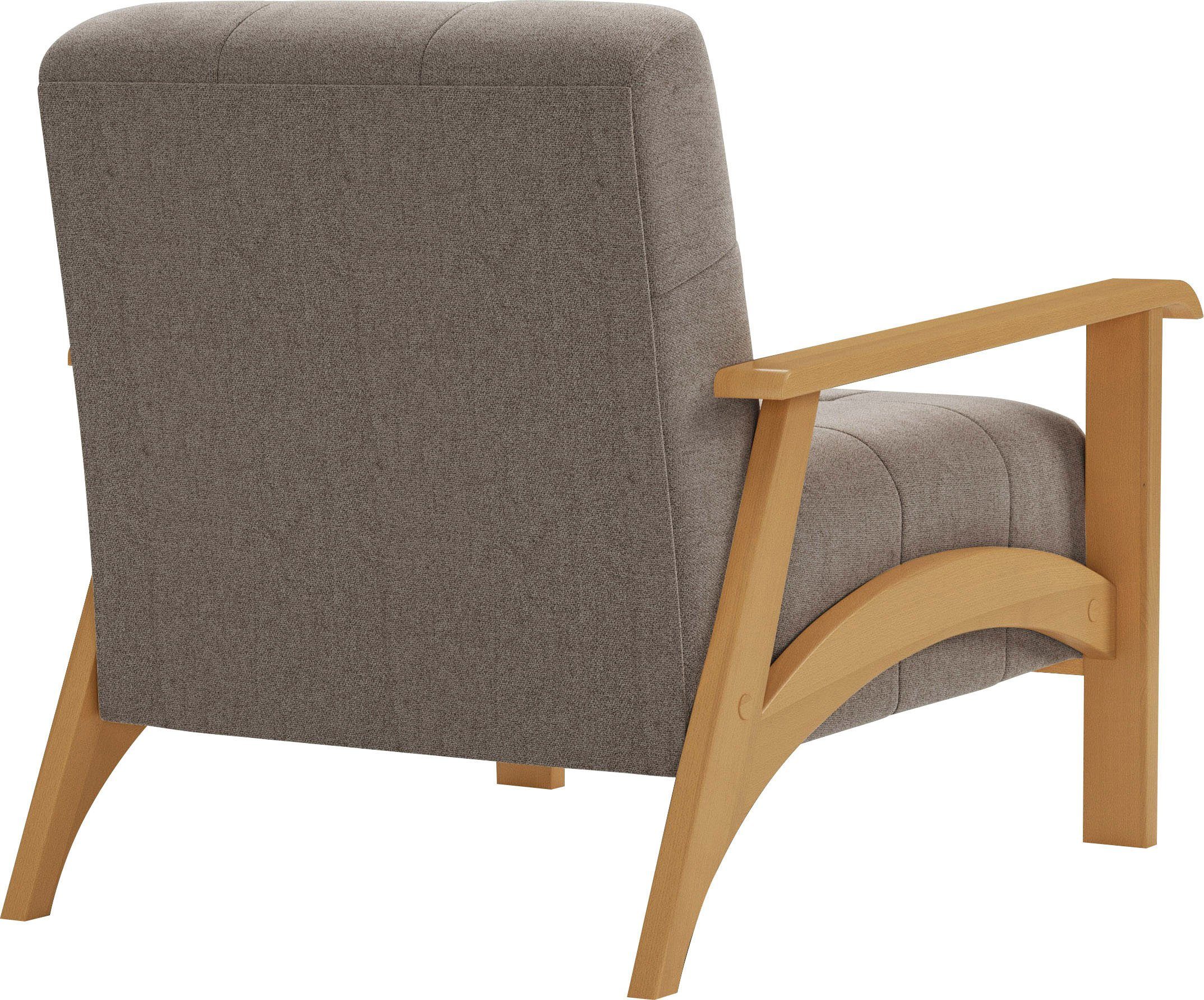 sit&more Fauteuil Billund Armleuningen van eikenkleurig beukenhout, verschillende bekledingen en kleuren