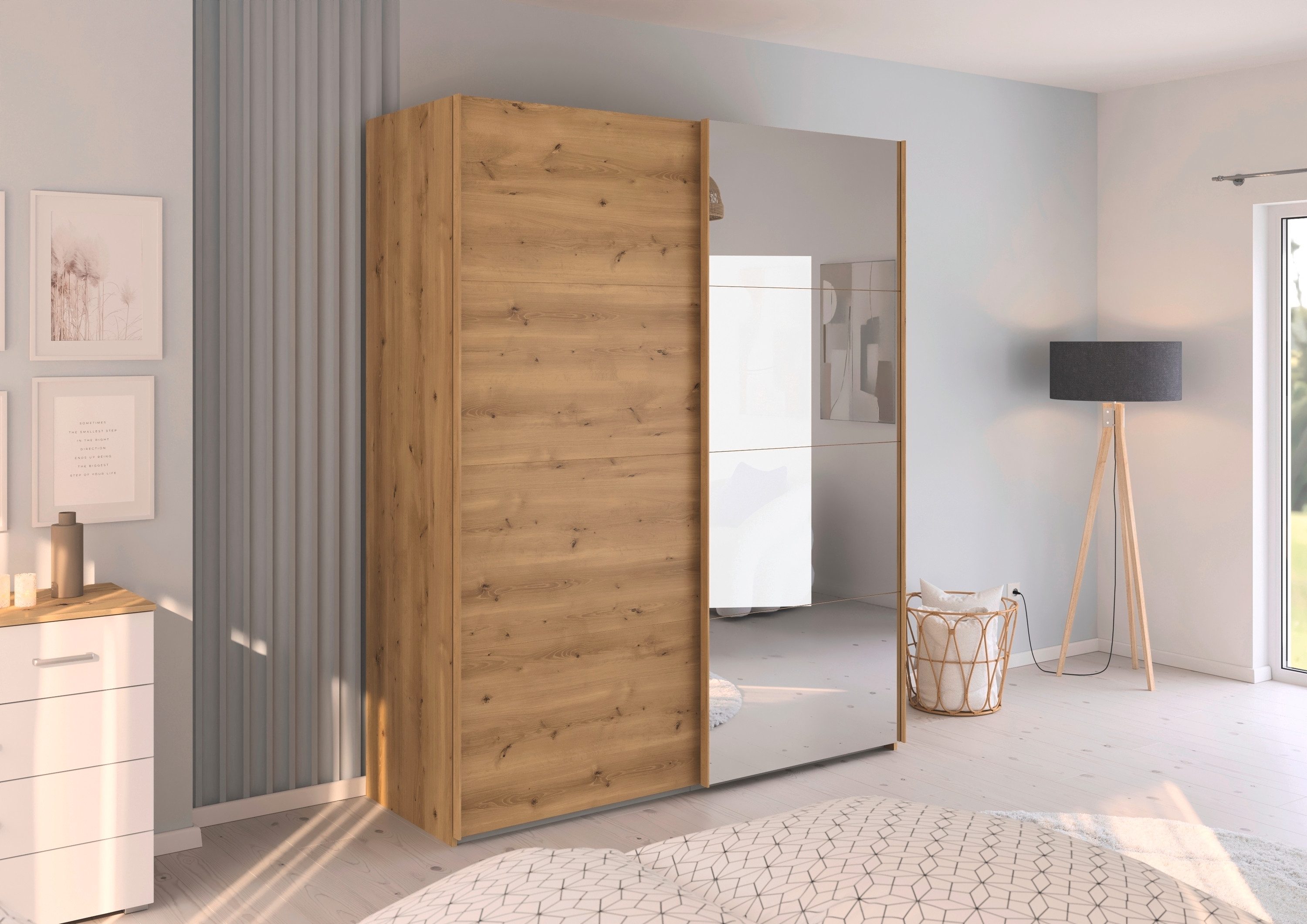rauch Schuifdeurkast Kledingkast Kast Garderobe Slaapkamerkast EVELYN in elegante stijl met spiegel 5 breedtes veel opbergruimte made in germany