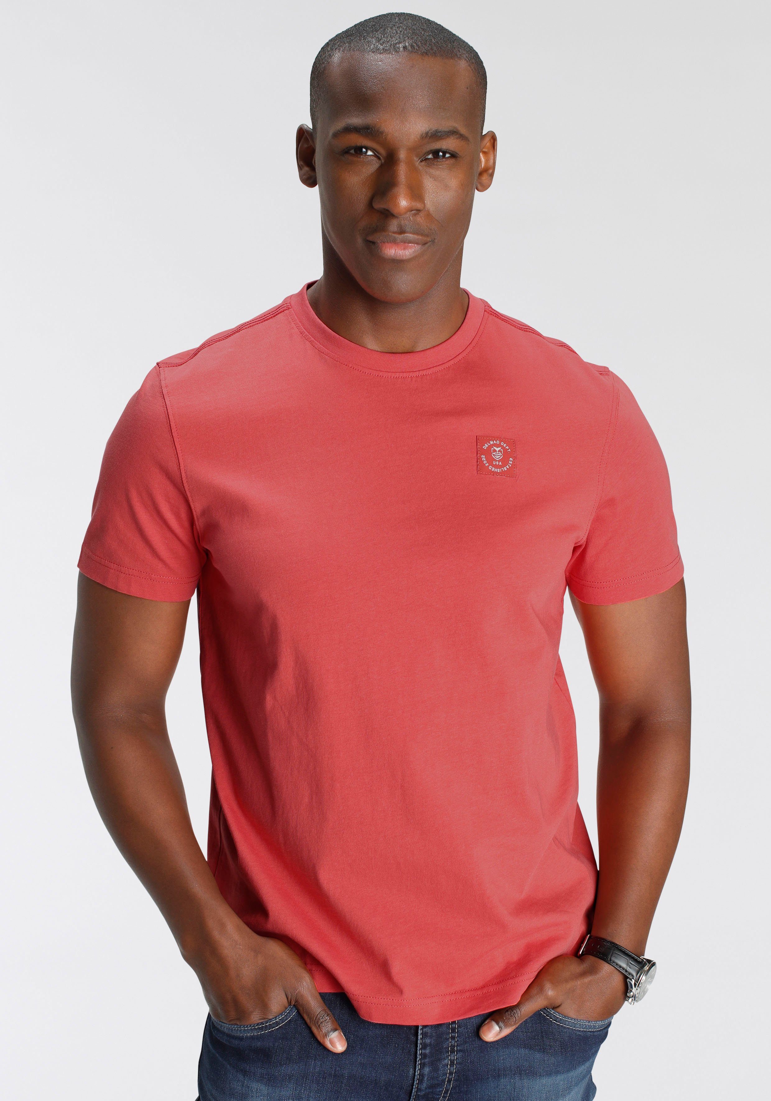 DELMAO Shirt met ronde hals Korte mouw, regular fit, basic, van 100% katoen heren ronde hals maat XL (56/58) rood