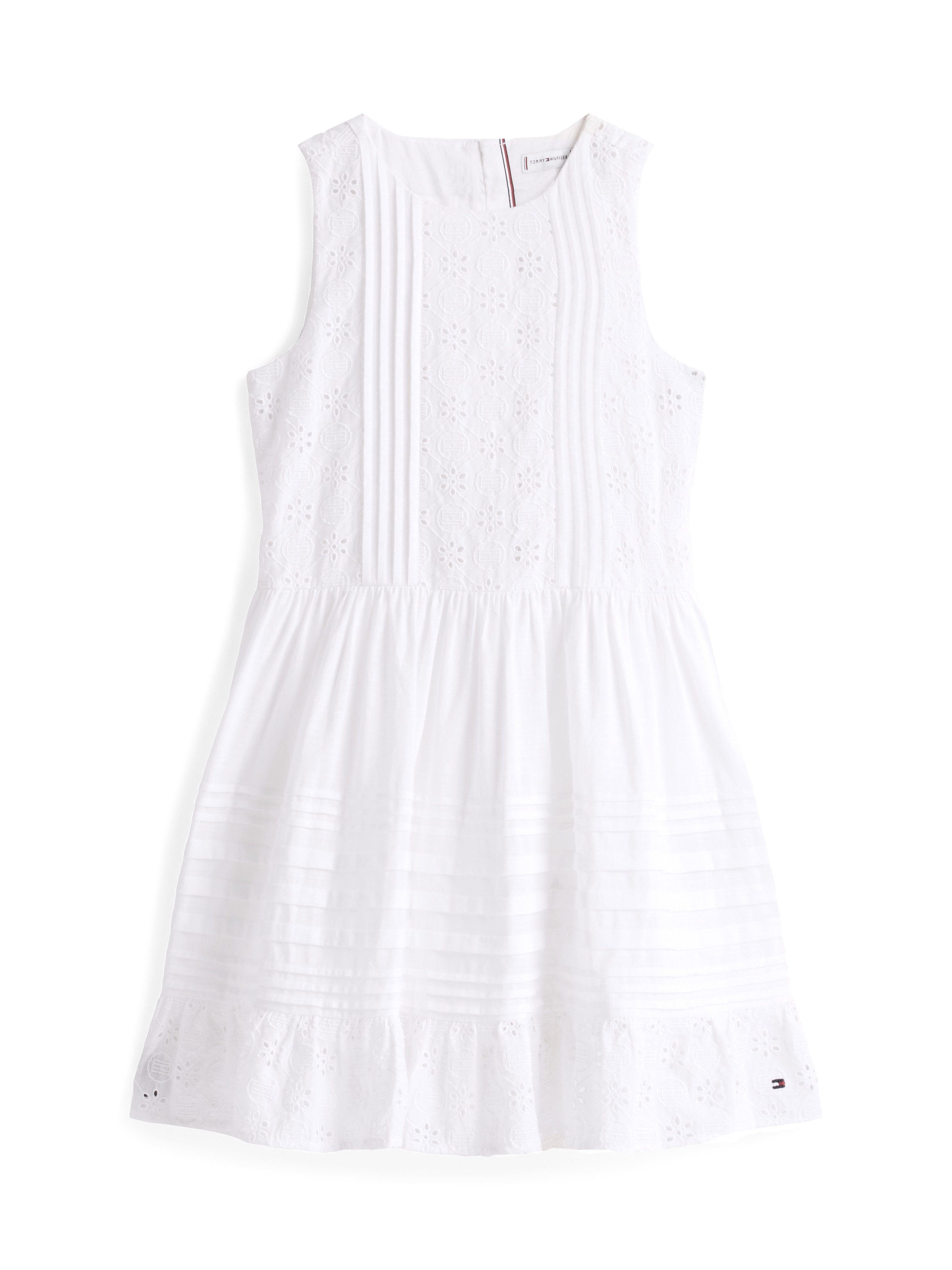 Tommy Hilfiger Zomerjurk EMBROIDERED COTTON DRESS SLVLS met delicate gaatjesborduursel, met biezen